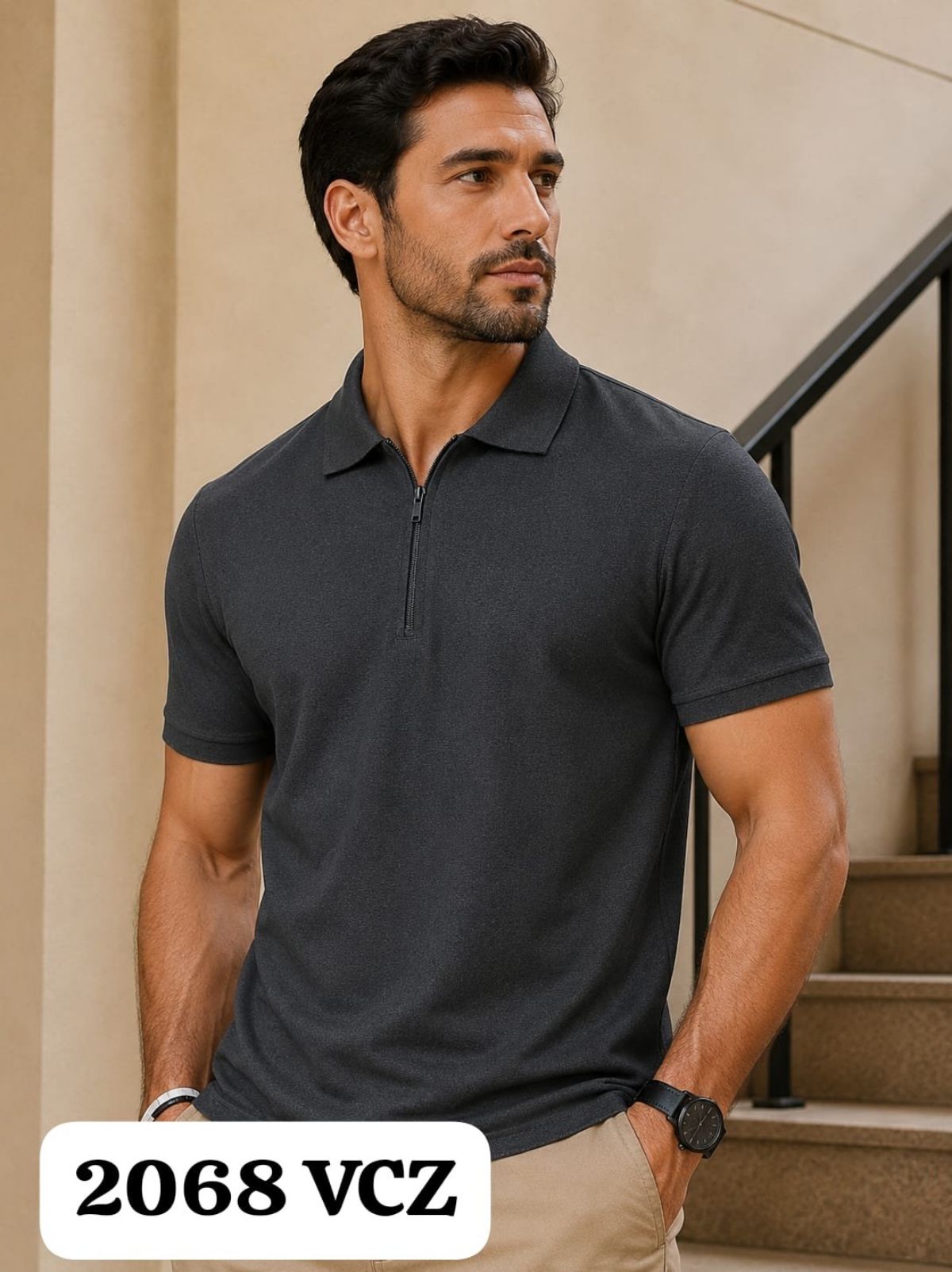 Men's Valento Zip Neck T-shirts - 2068 VCZ