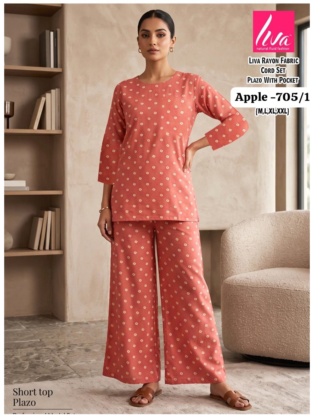 Women's Liva Heavy Rayon Co-Ords Set-  Apple-705/1