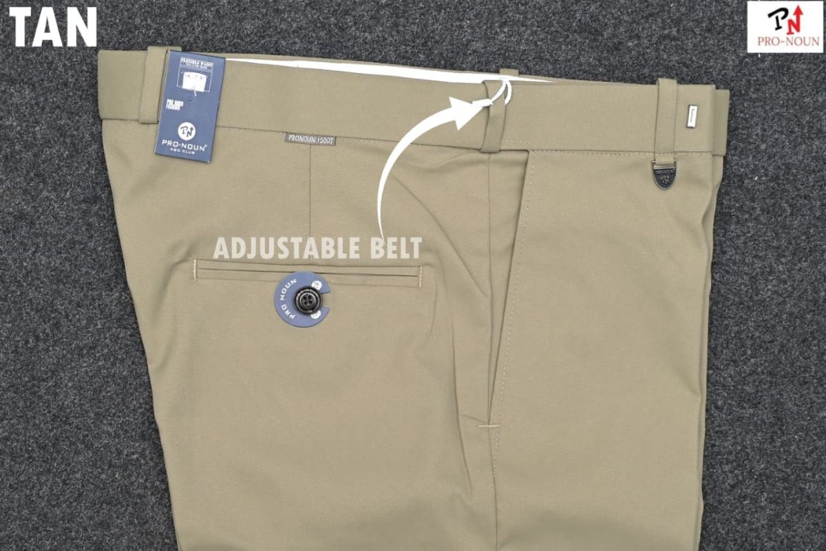 Pro-Noun Men's  Formal Trouser Pants With Adjustable belt D No- Copper Bento-(28-32)- Tan