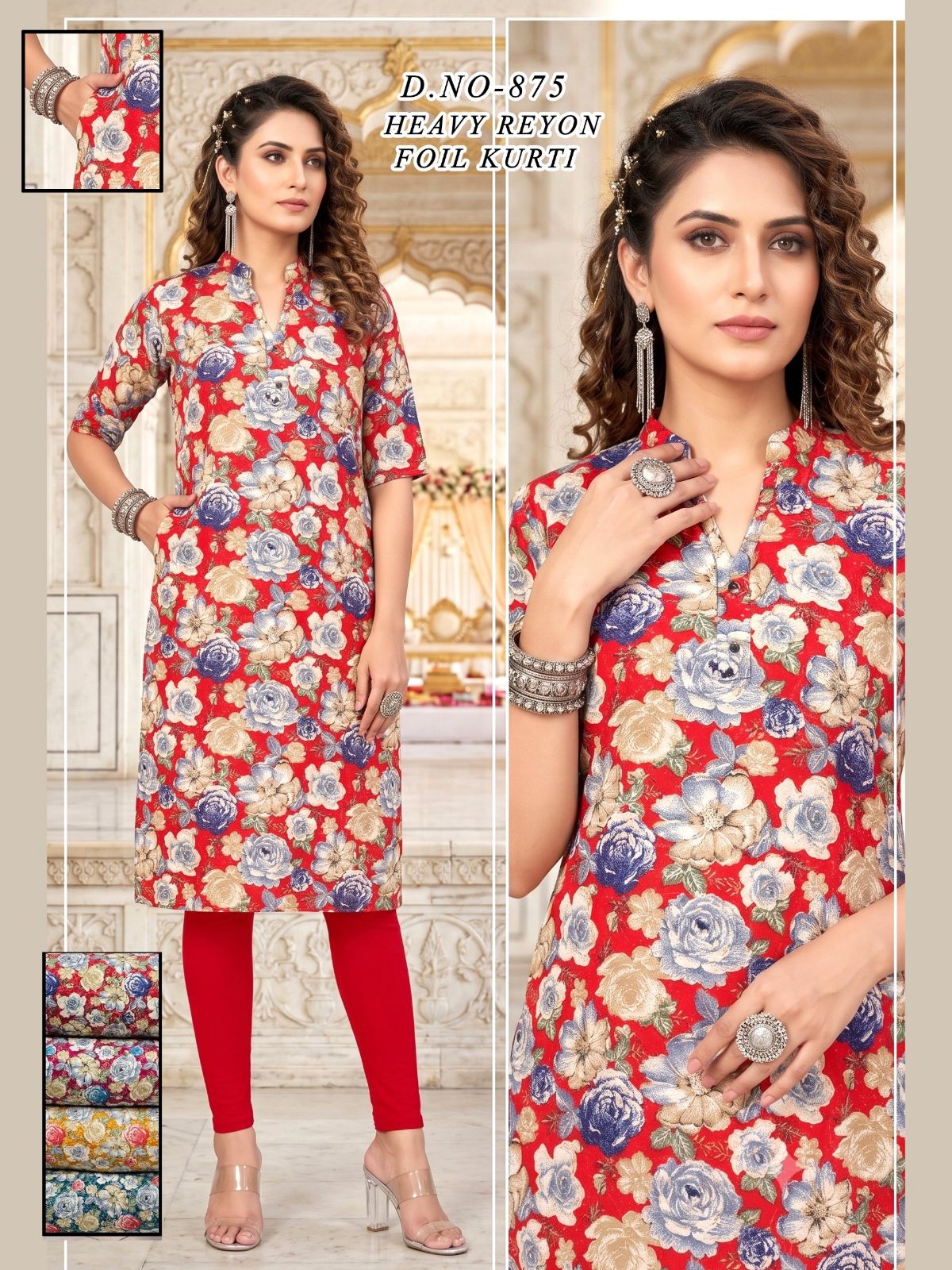 Women's Heavy Rayon Foil Kurti With Mobile Pocket -875