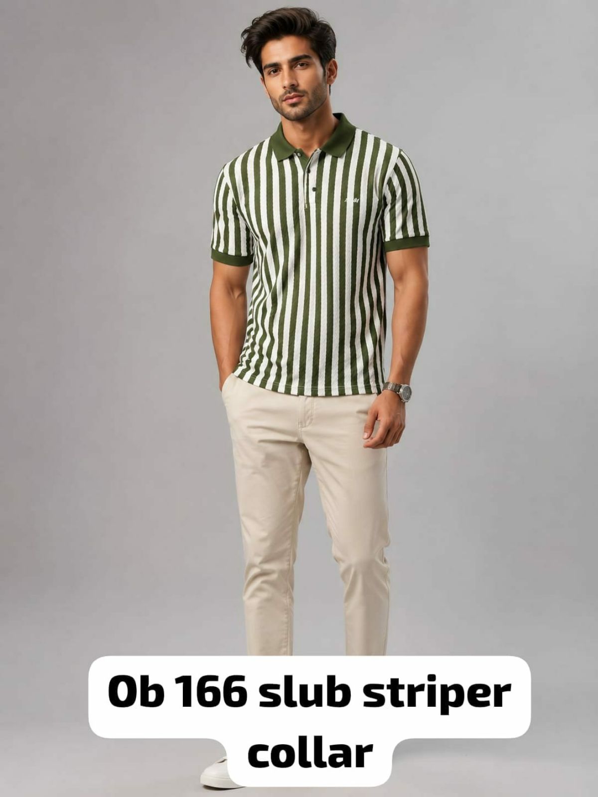 Men's Half Sleeve Slub Striped Collar T-shirts - OB 166