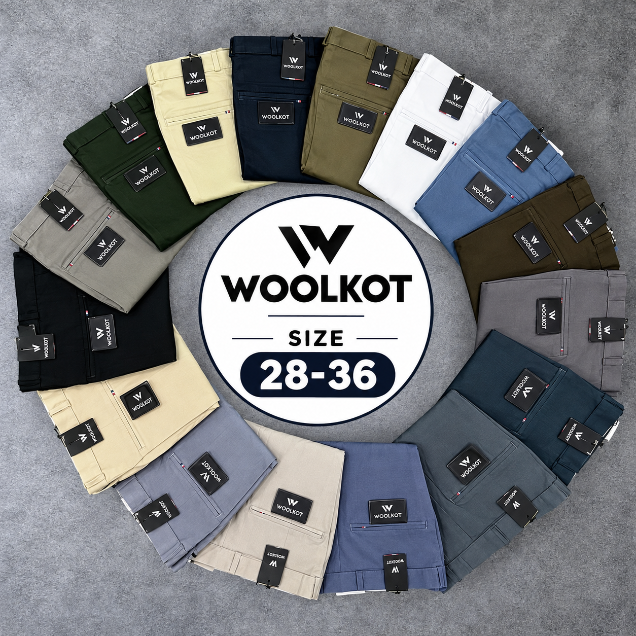 WOOLKOT IMP. TWILL TROUSERS FOR MENS MULTICOLOR 28-36 