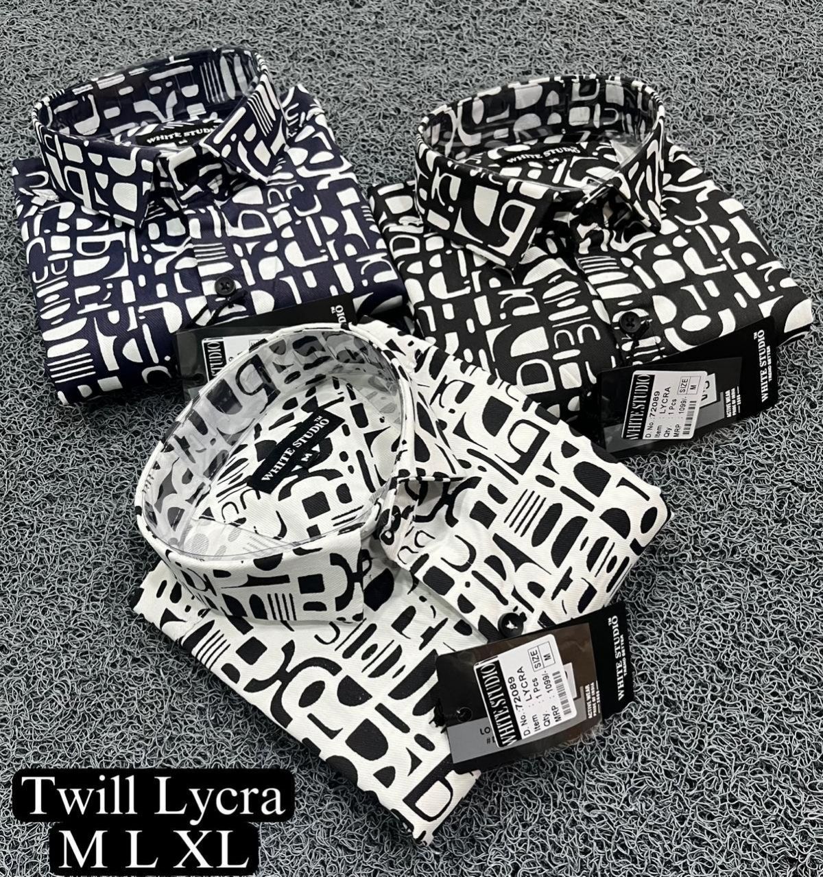White Studio Men's Twill  Lycra Printed Shirts