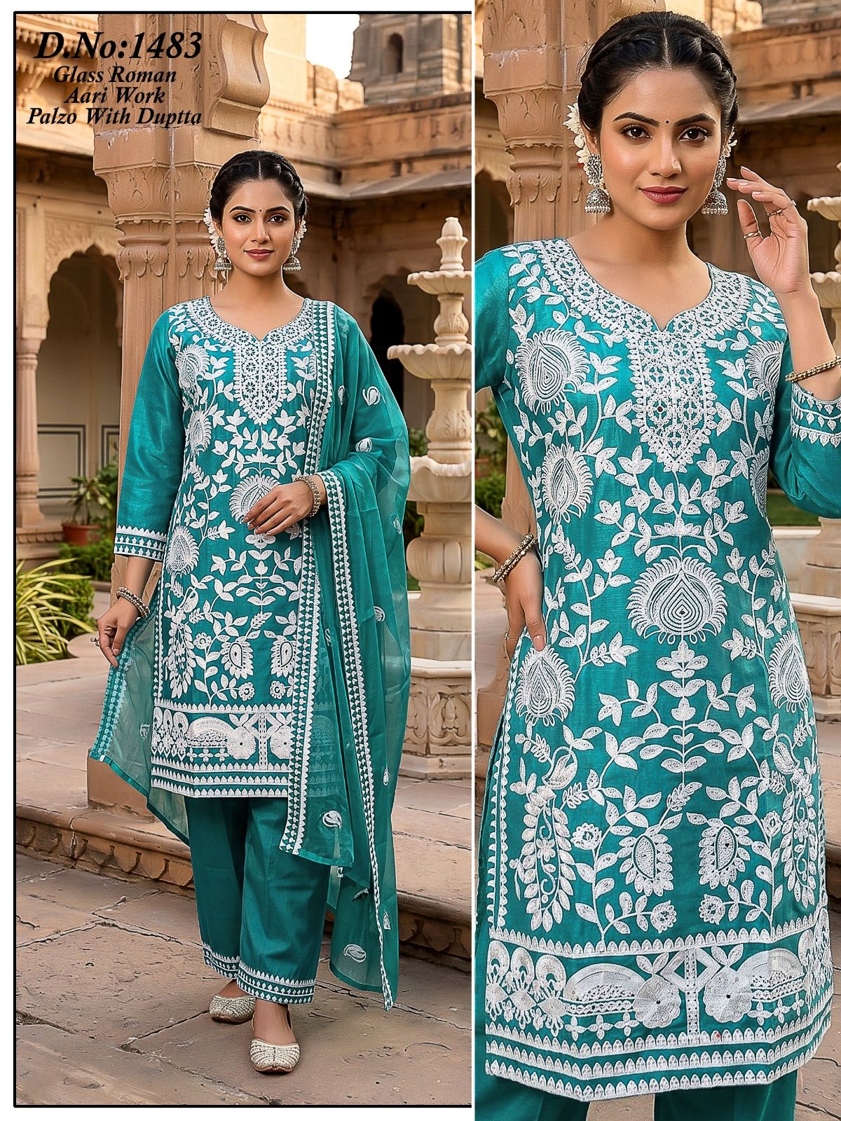 Women's Roman Silk Kurta Pant Set With Dupatta- 1483