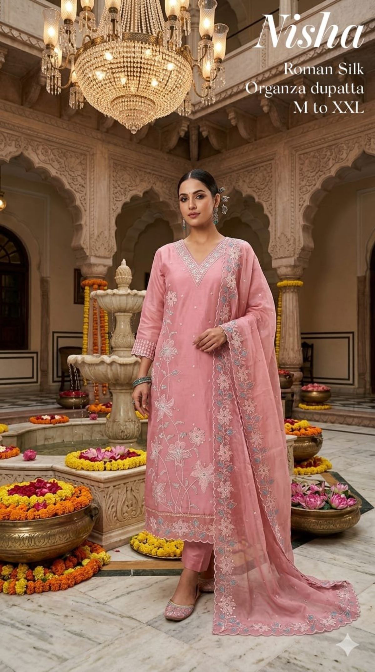 Women's Roman Silk Kurta Pant Set With Dupatta- Nisha