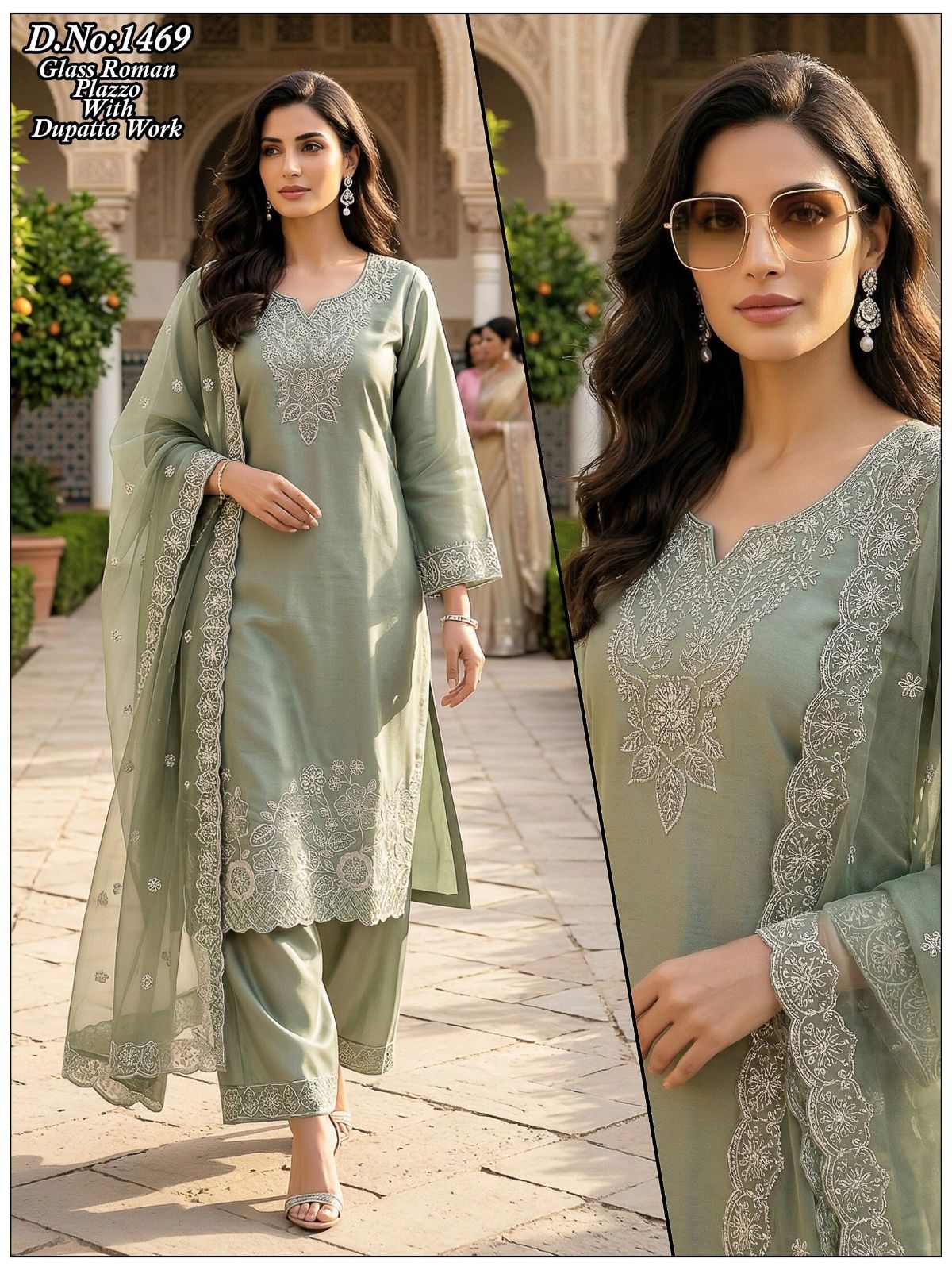 Women's Roman Silk Kurta Pant Set With Dupatta- 1469
