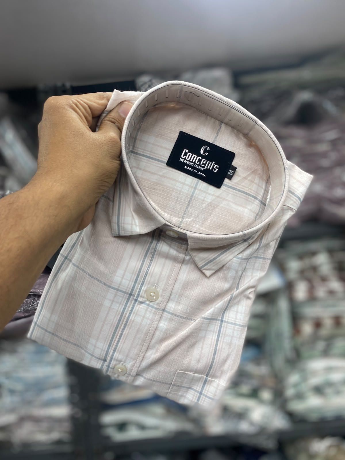 Concepts Men's Shirts Oxford Cotton Checks Half Sleeve