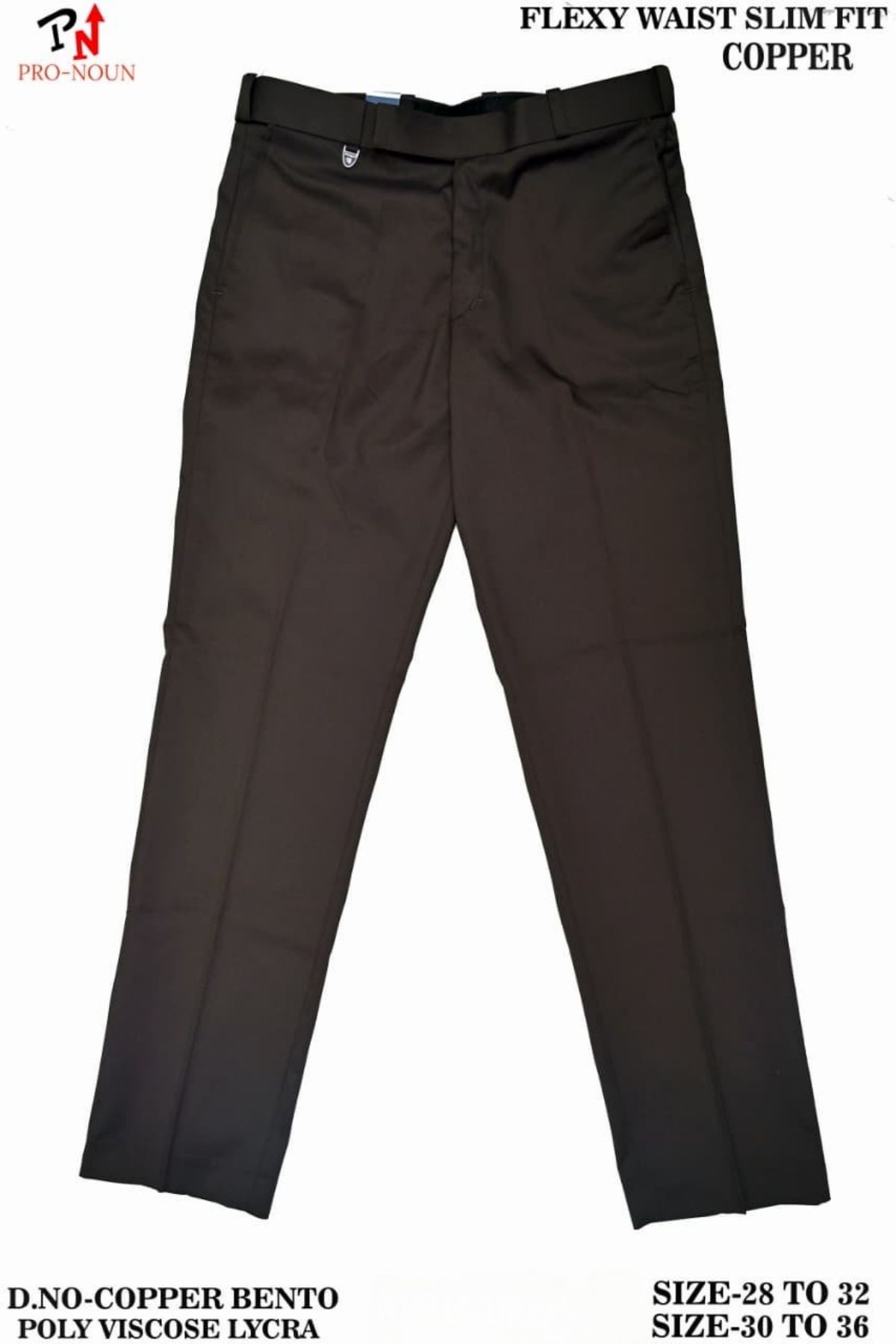 Pro-Noun Men's  Formal Trouser Pants With Adjustable belt D No- Copper Bento-(30-36)- Copper