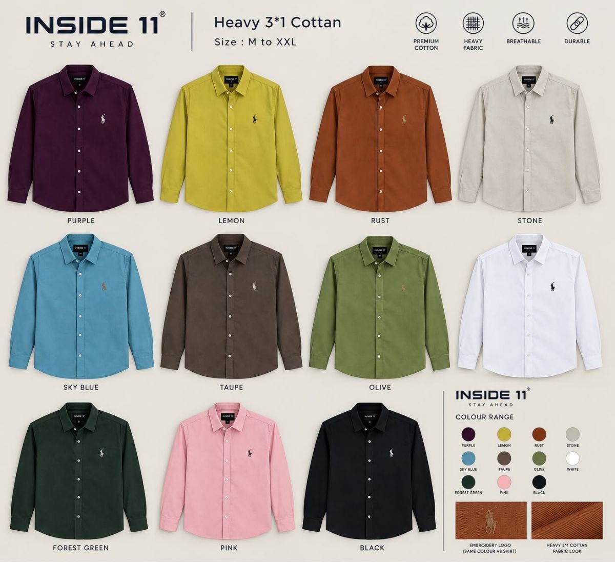 Men's 3*1 Heavy Cotton Full Fusing Collar Shirts
