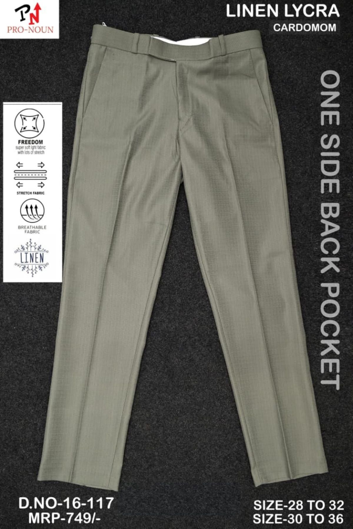 Pro-Noun Men's Slim Fit Strechable Formal Pants- 117-16