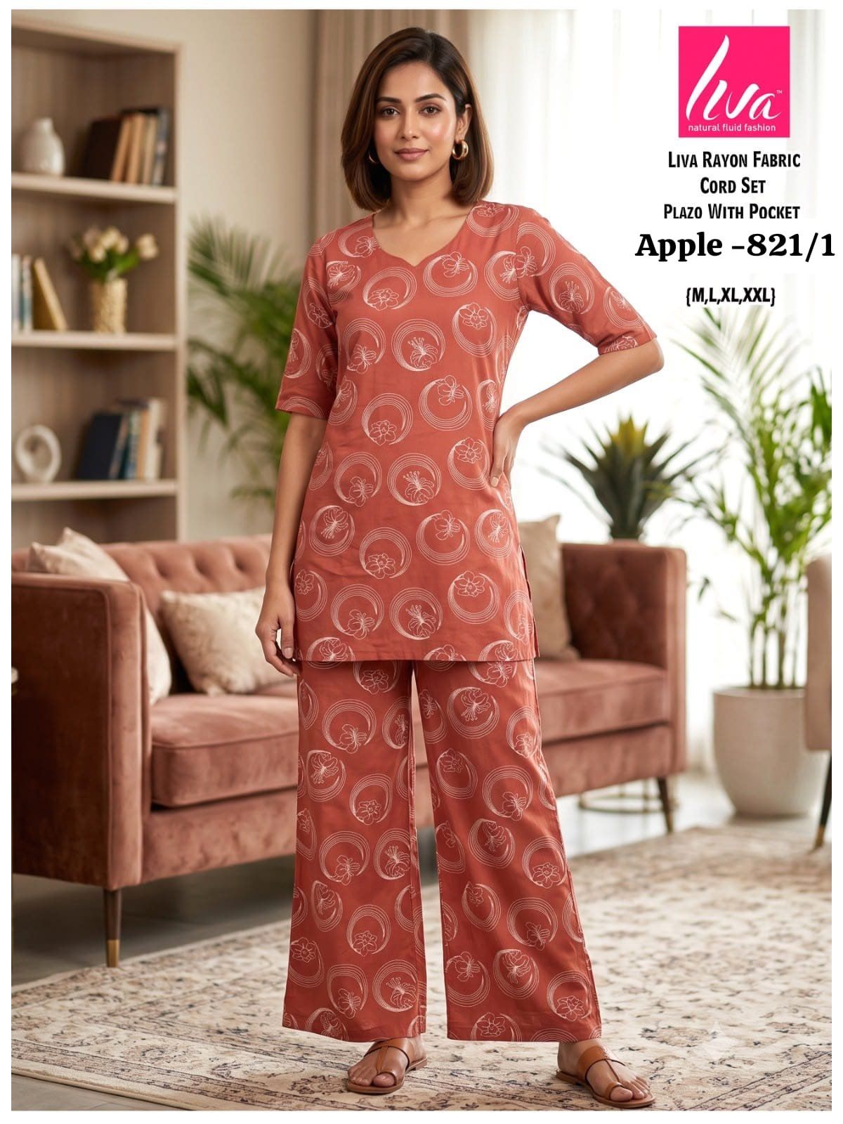 Women's Liva Heavy Rayon Co-Ords Set-  Apple-821/1