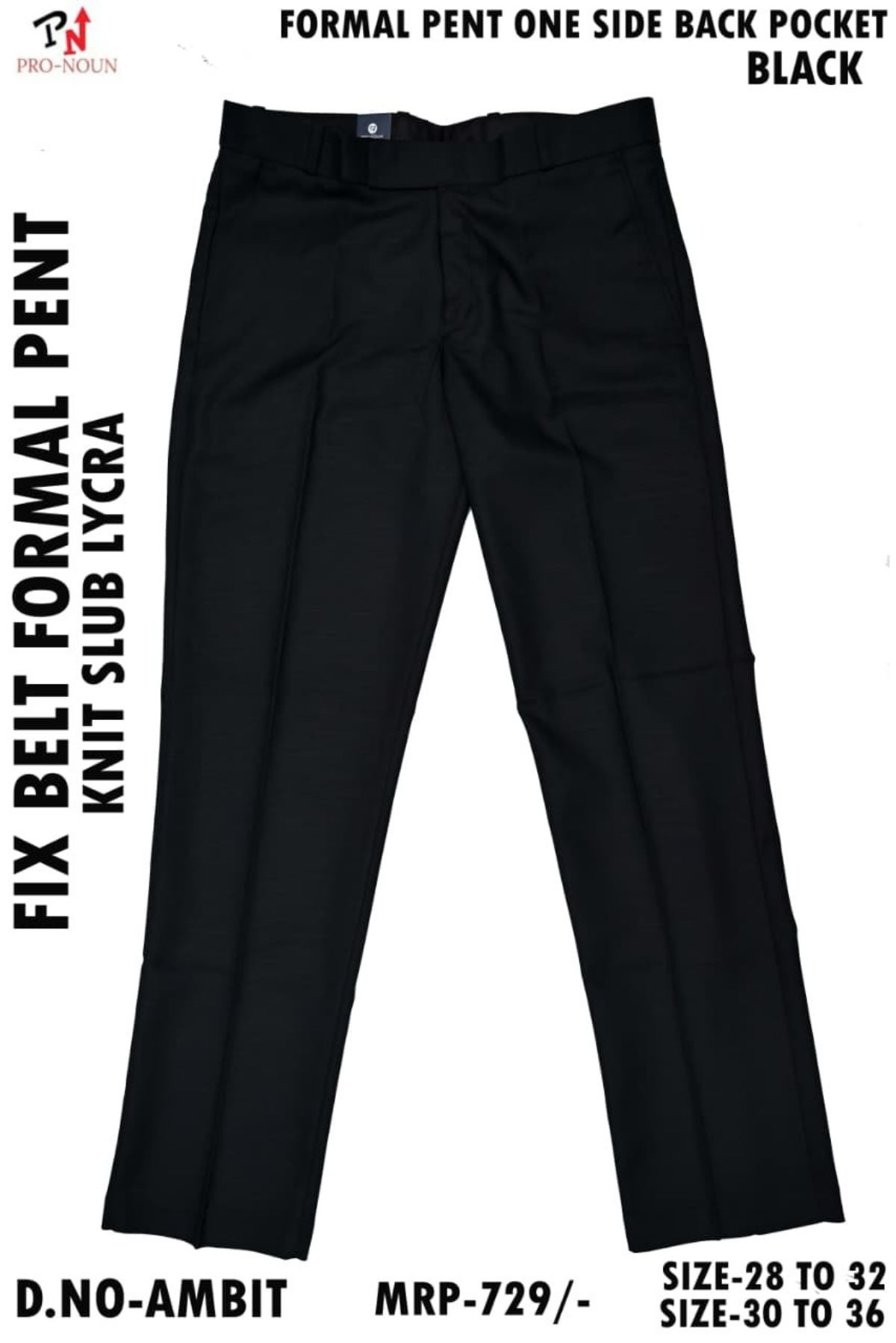 Pro-Noun Men's Formal Pants with One Side Pocket & fix belt D No- Ambit (30-36)