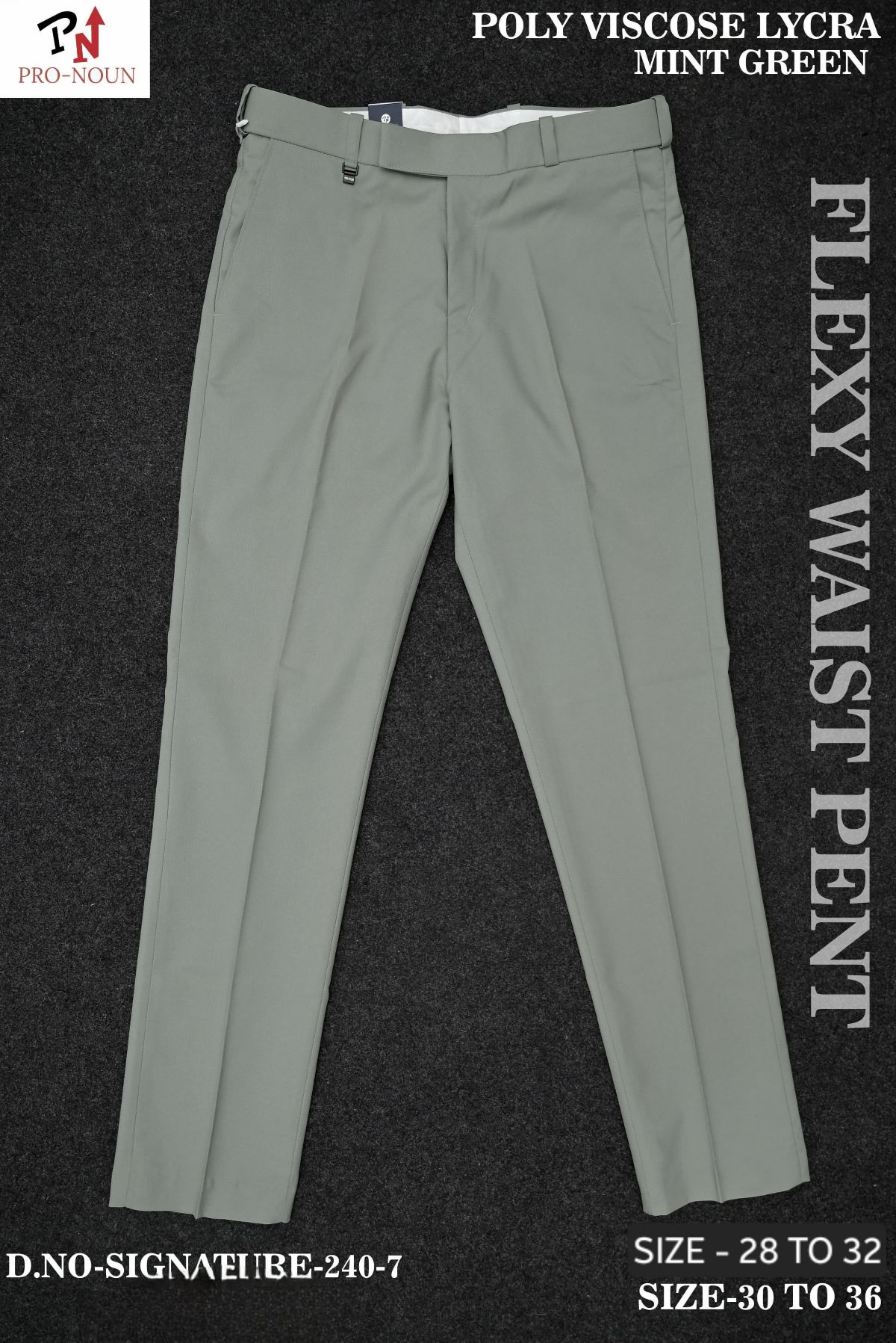 Pro-Noun Men's  Formal Trouser Pants With Adjustable belt D No- Signature 240-7(30-36)- Mint green