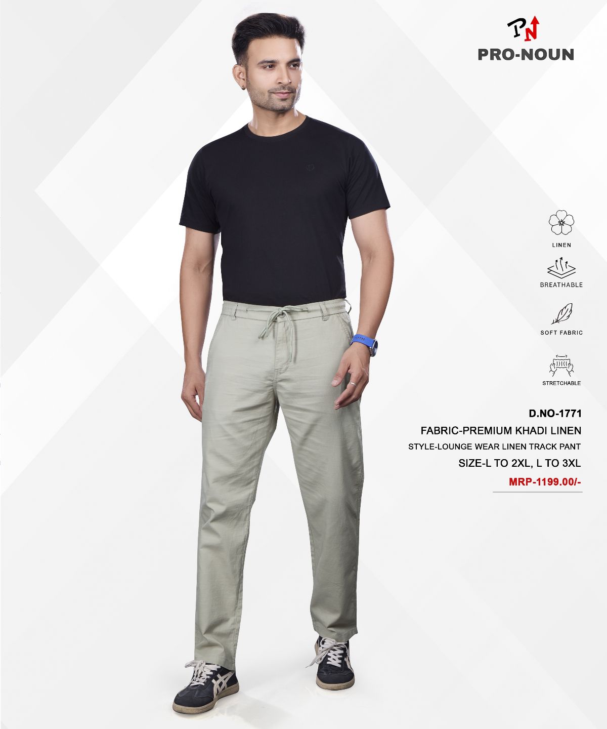 Pro-Noun Men's Lounge Wear Linen Trackpant- D No- 1771-Mint Green