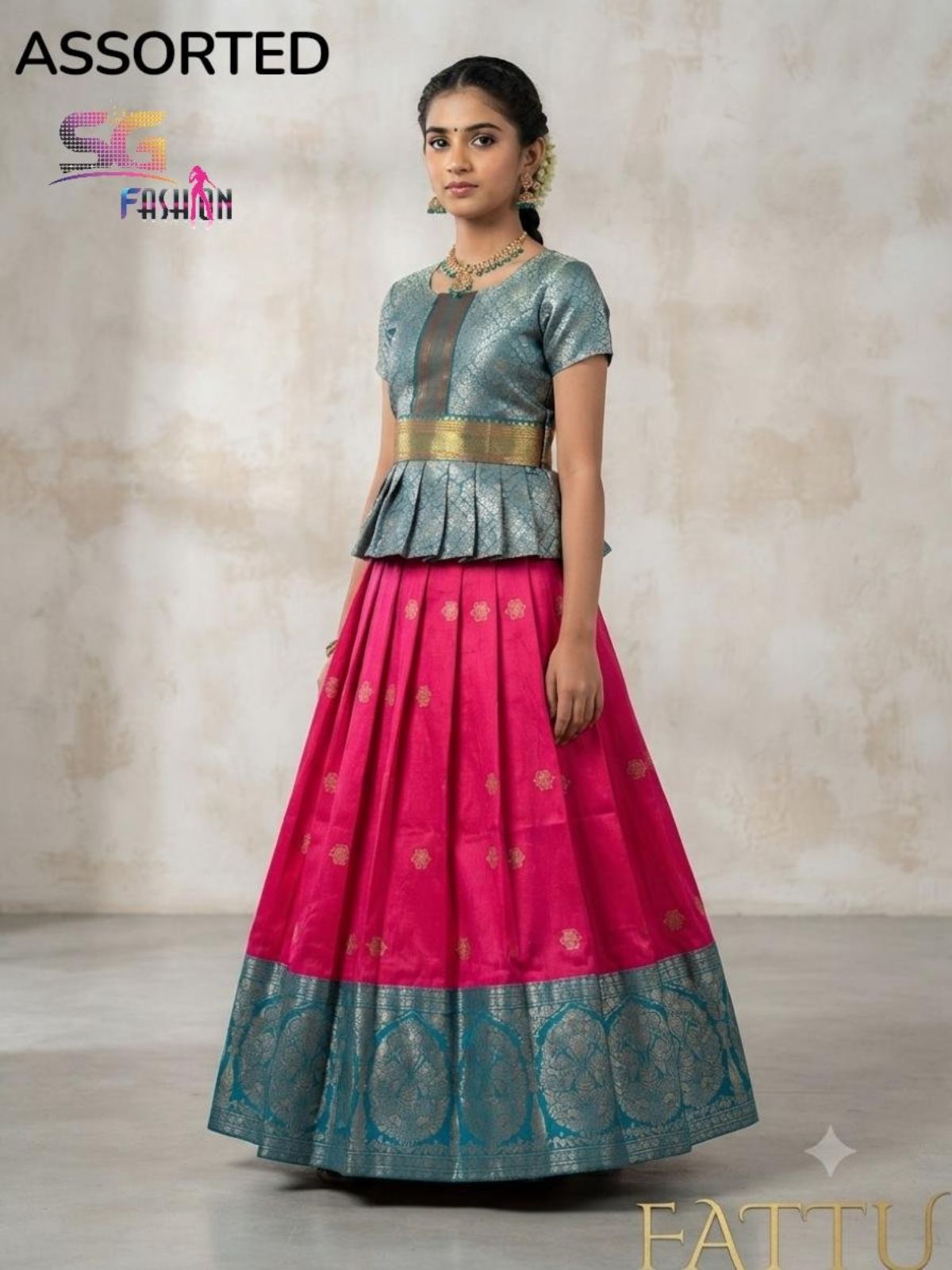 SG Fashion Girls Top Lehenga Set-Magenta