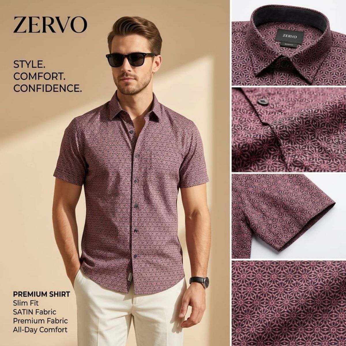 Zervo Men's Satin Printed Shirts