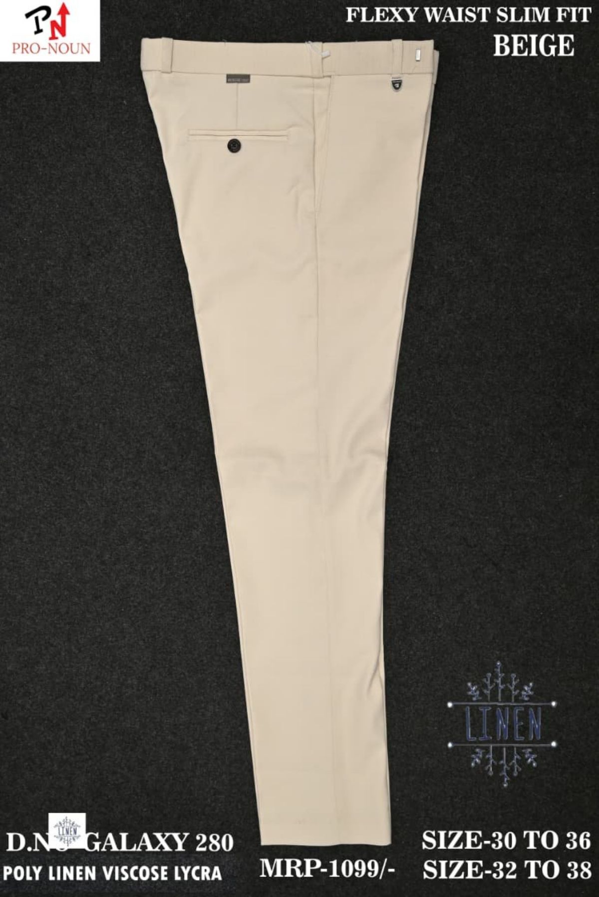Pro-Noun Men's  Formal Trouser Pants With Adjustable belt D No- Galaxy-280-(32-38)- Beige