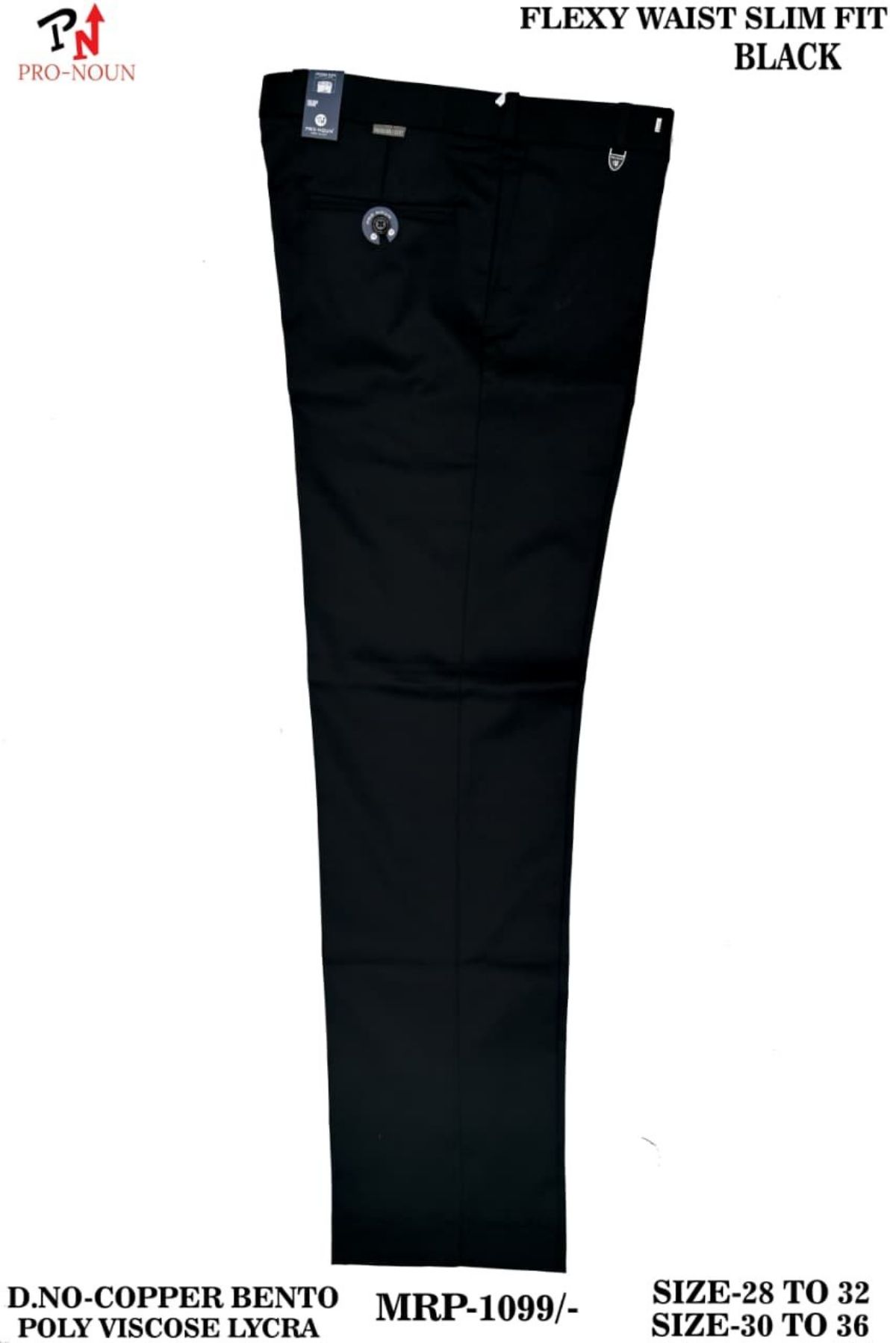 Pro-Noun Men's  Formal Trouser Pants With Adjustable belt D No- Copper Bento-(28-32)- Black