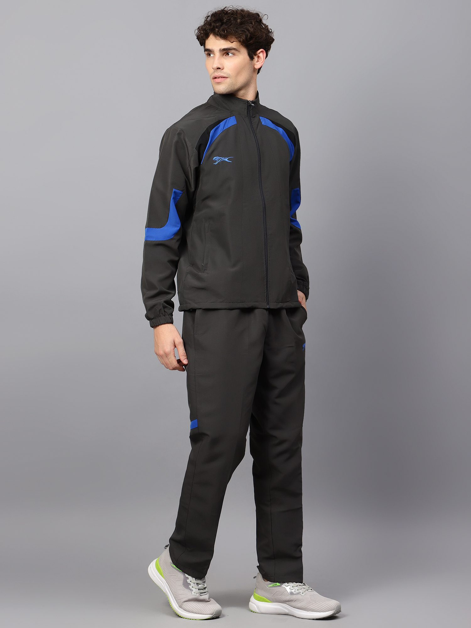 Men's Tracksuit  444B-Dark Grey/Black/Royal-S-TZ