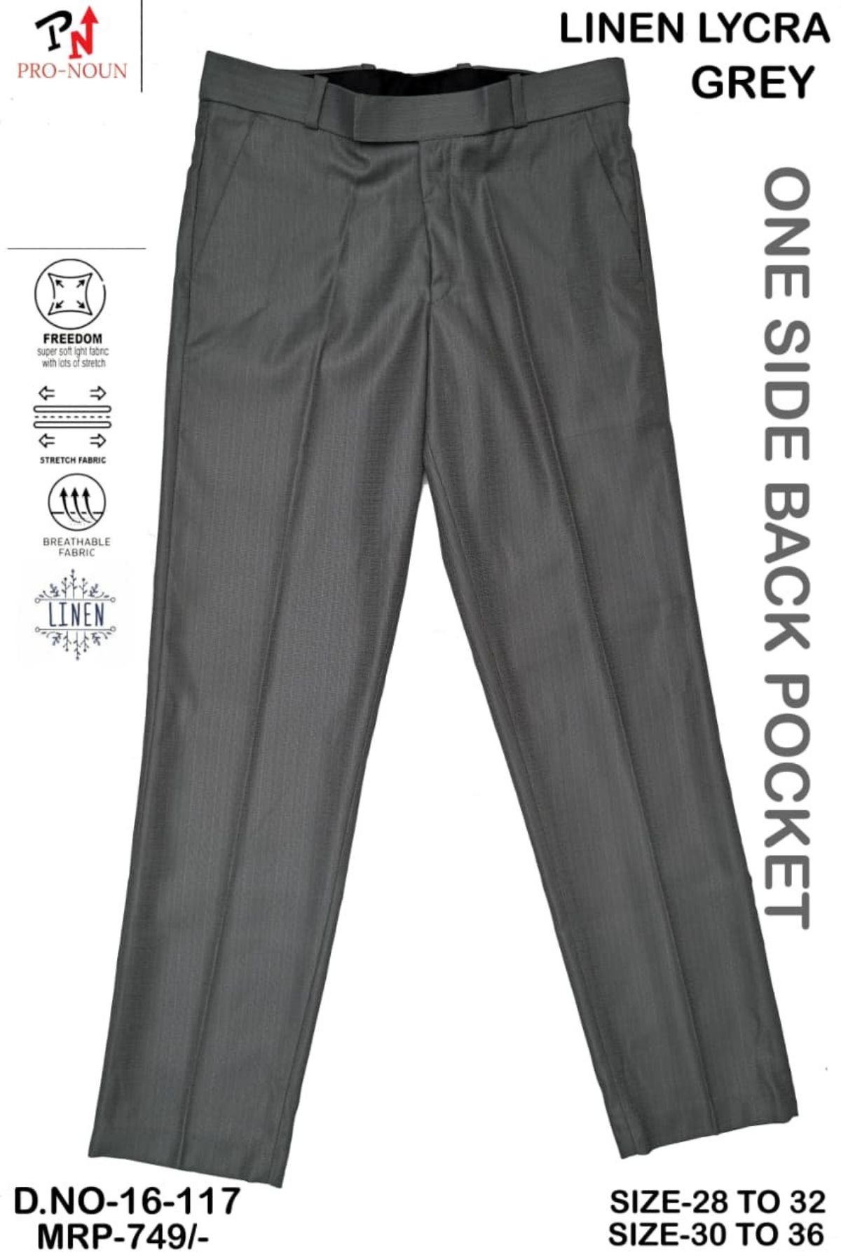 Pro-Noun Men's Slim Fit Strechable Formal Pants- 117-16 (30-36)