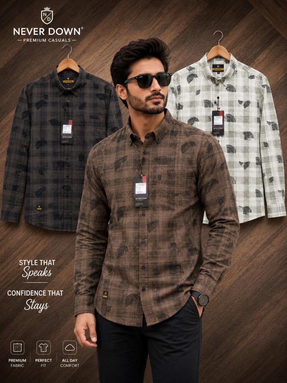 Never Down Men's Cotton Laffer Shirts