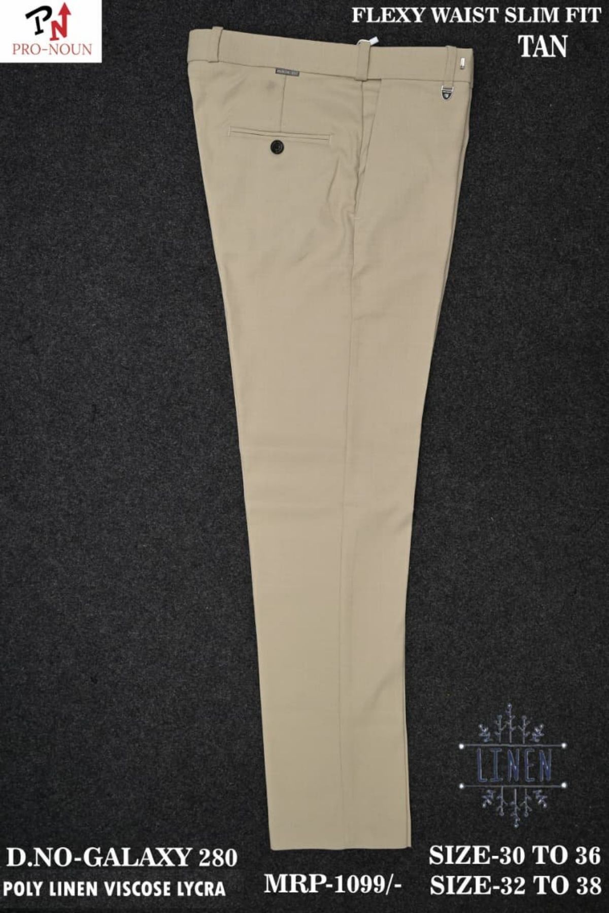 Pro-Noun Men's  Formal Trouser Pants With Adjustable belt D No- Galaxy-280-(30-36)- Tan