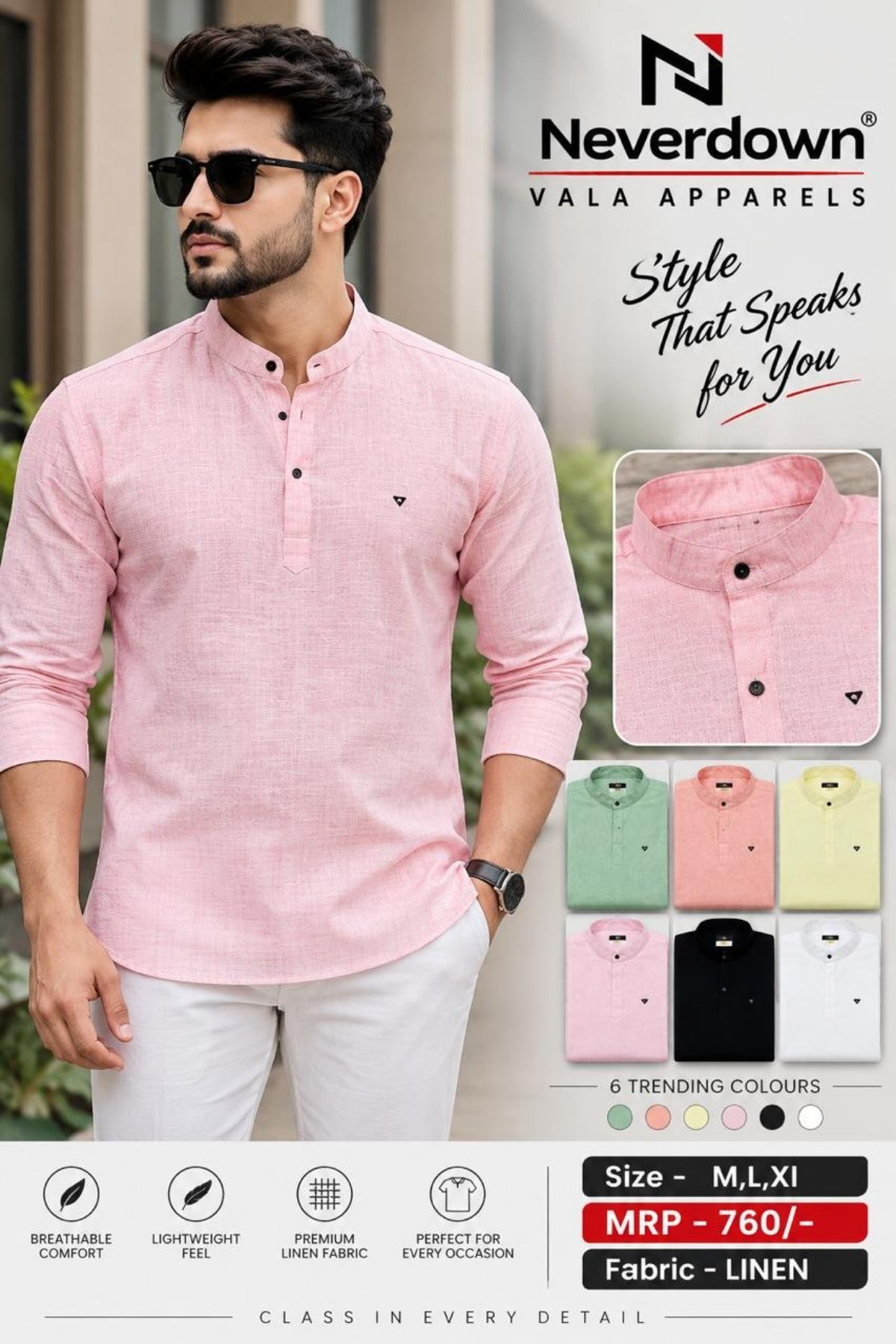 Never Down Men's Cotton Linen Shirts