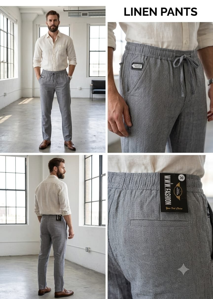 Shafin Men's Linen Pants-Grey