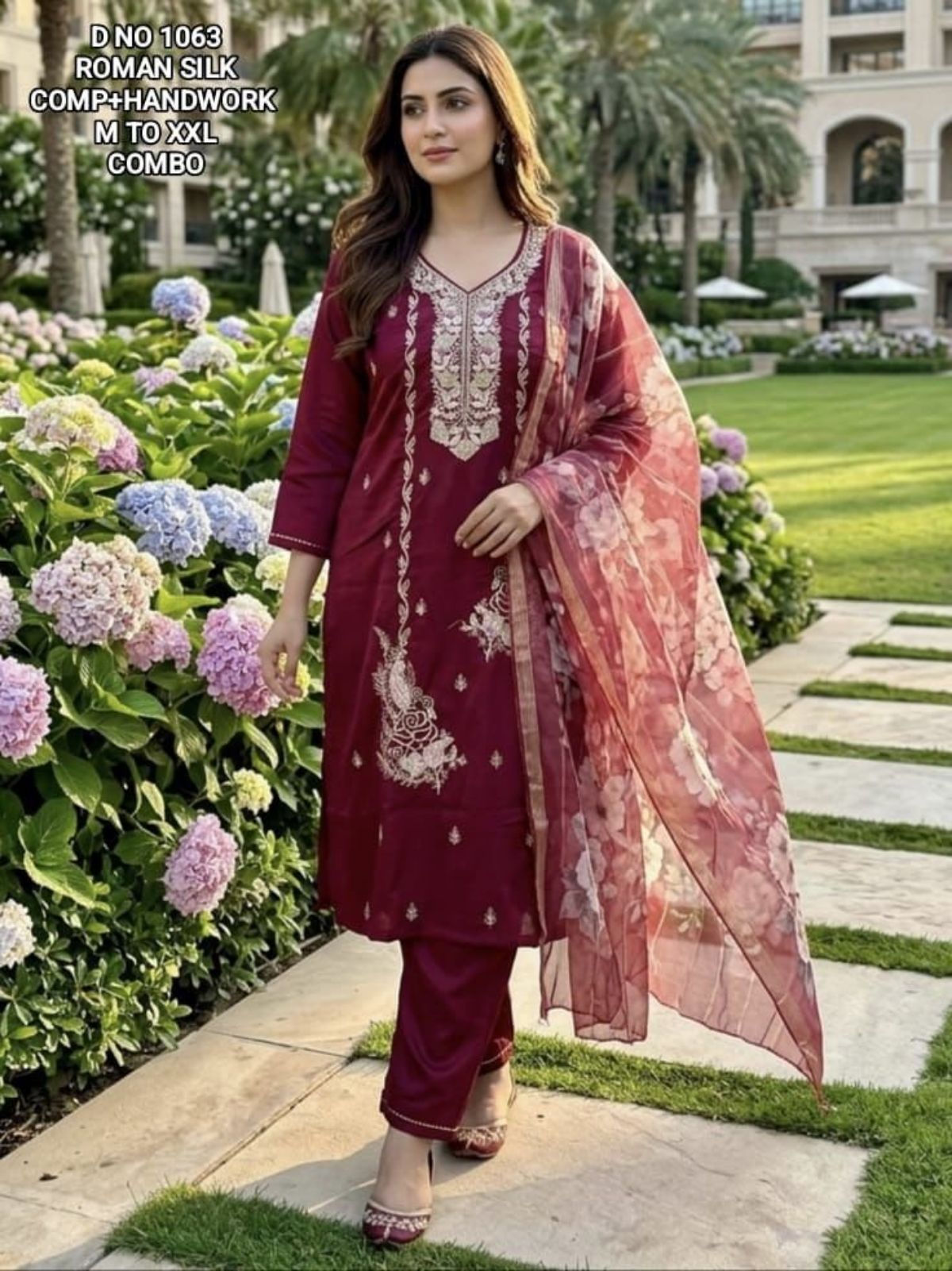 Women's Roman Silk Ethnic Wear Set with dupatta- D No-1063