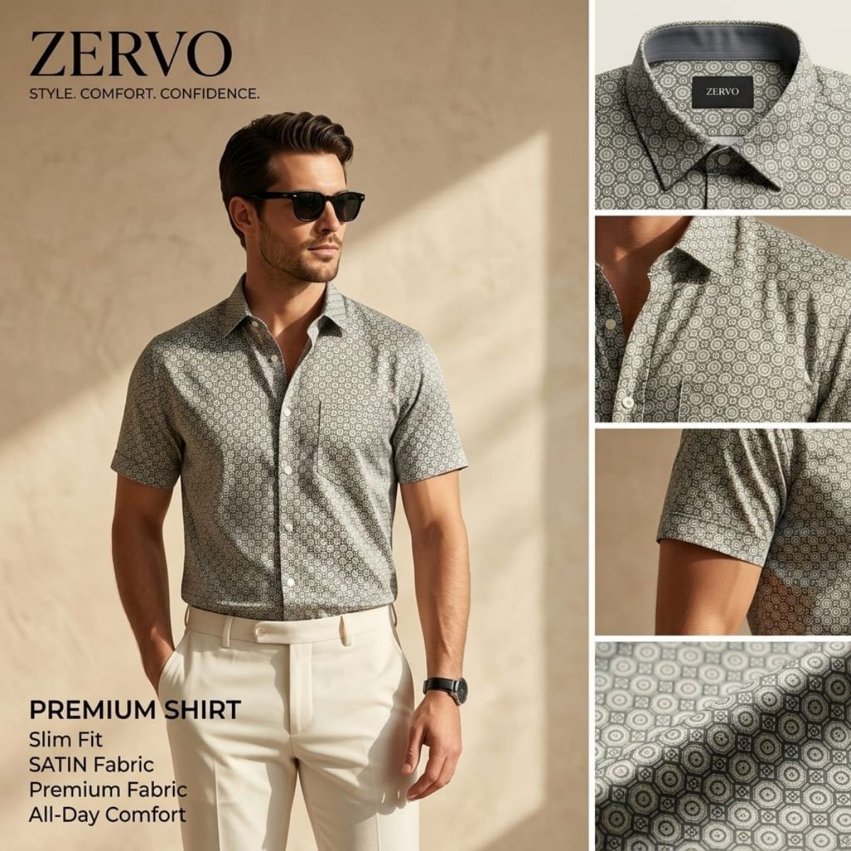 Zervo Men's Satin Printed Shirts