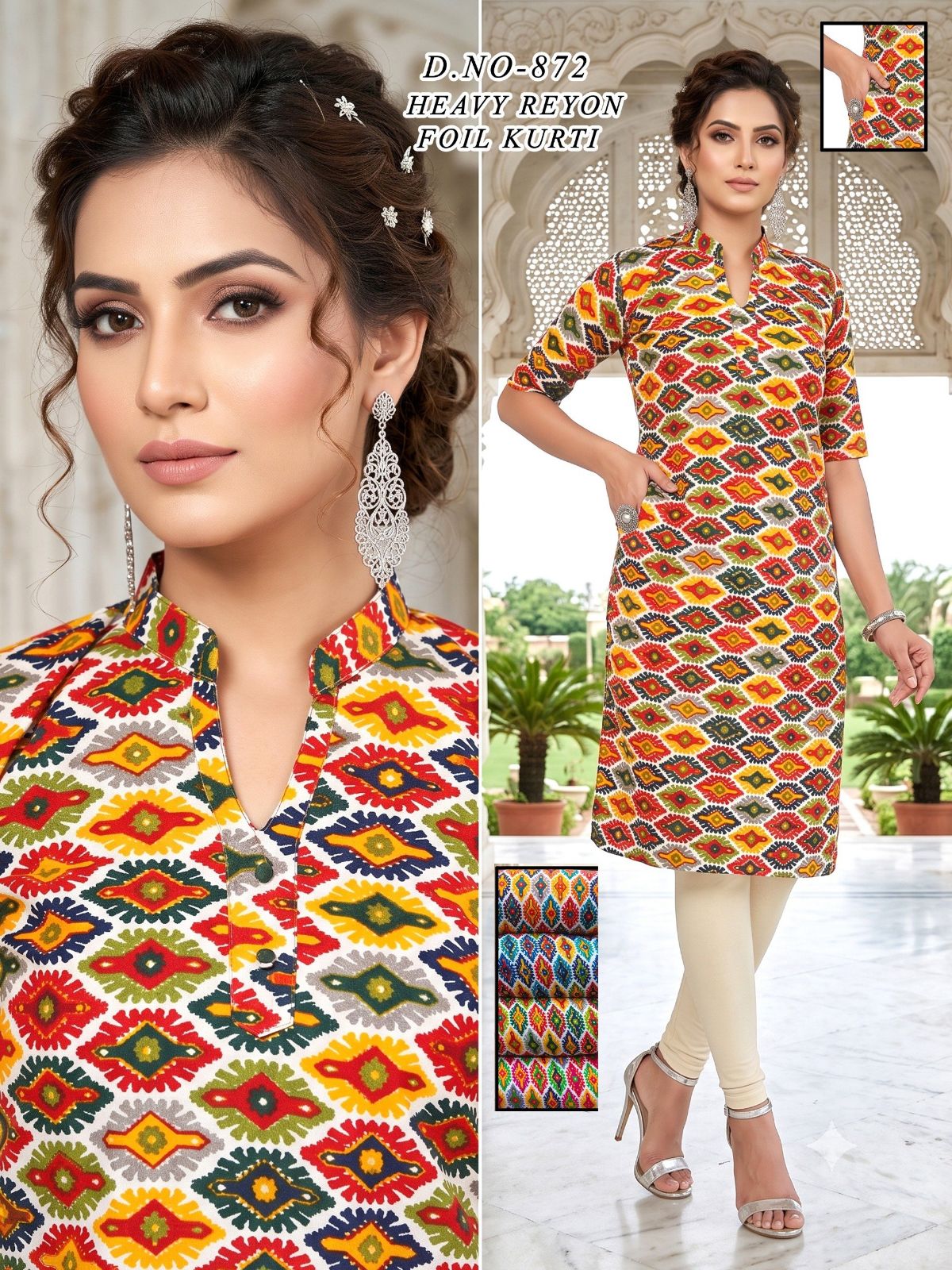 Women's Heavy Rayon Foil Kurti With Mobile Pocket -872