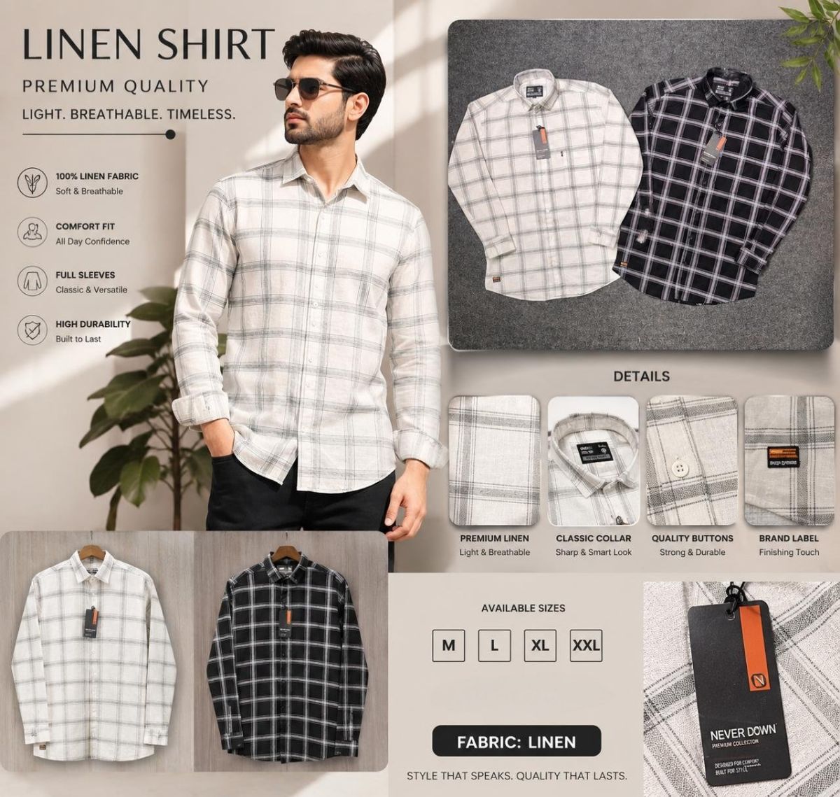 Never Down Men's  Linen Shirts