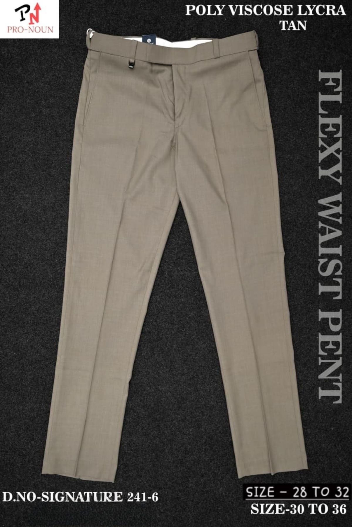 Pro-Noun Men's  Formal Trouser Pants With Adjustable belt D No- Signature 241-6 (28-32)- Tan