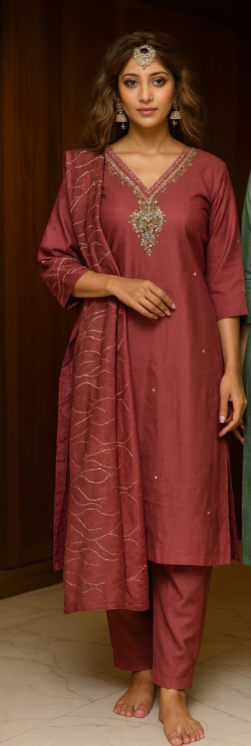 3 piece Roman Elgant Handwork Suit with Heavy Dupatta