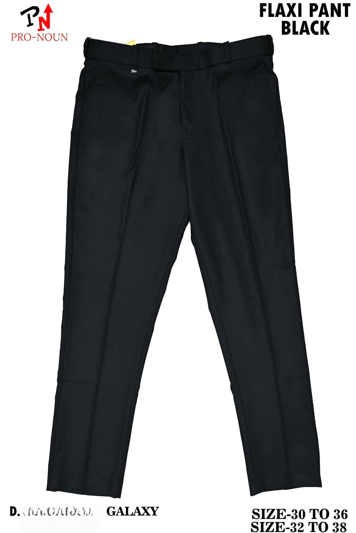 Pro-Noun Men's  Formal Trouser Pants With Adjustable belt D No- Galaxy 231-7-197 (32-38)- Black