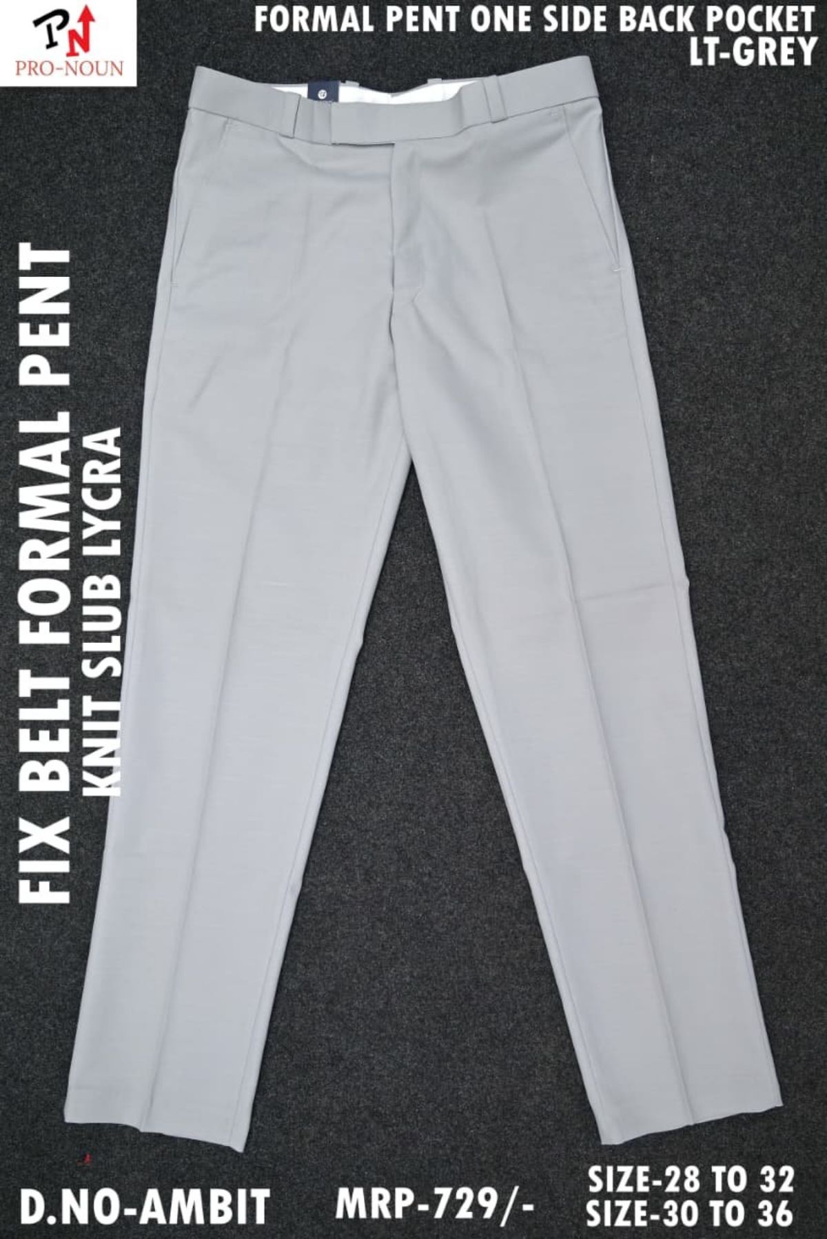 Pro-Noun Men's Formal Pants with One Side Pocket & fix belt D No- Ambit (30-36)
