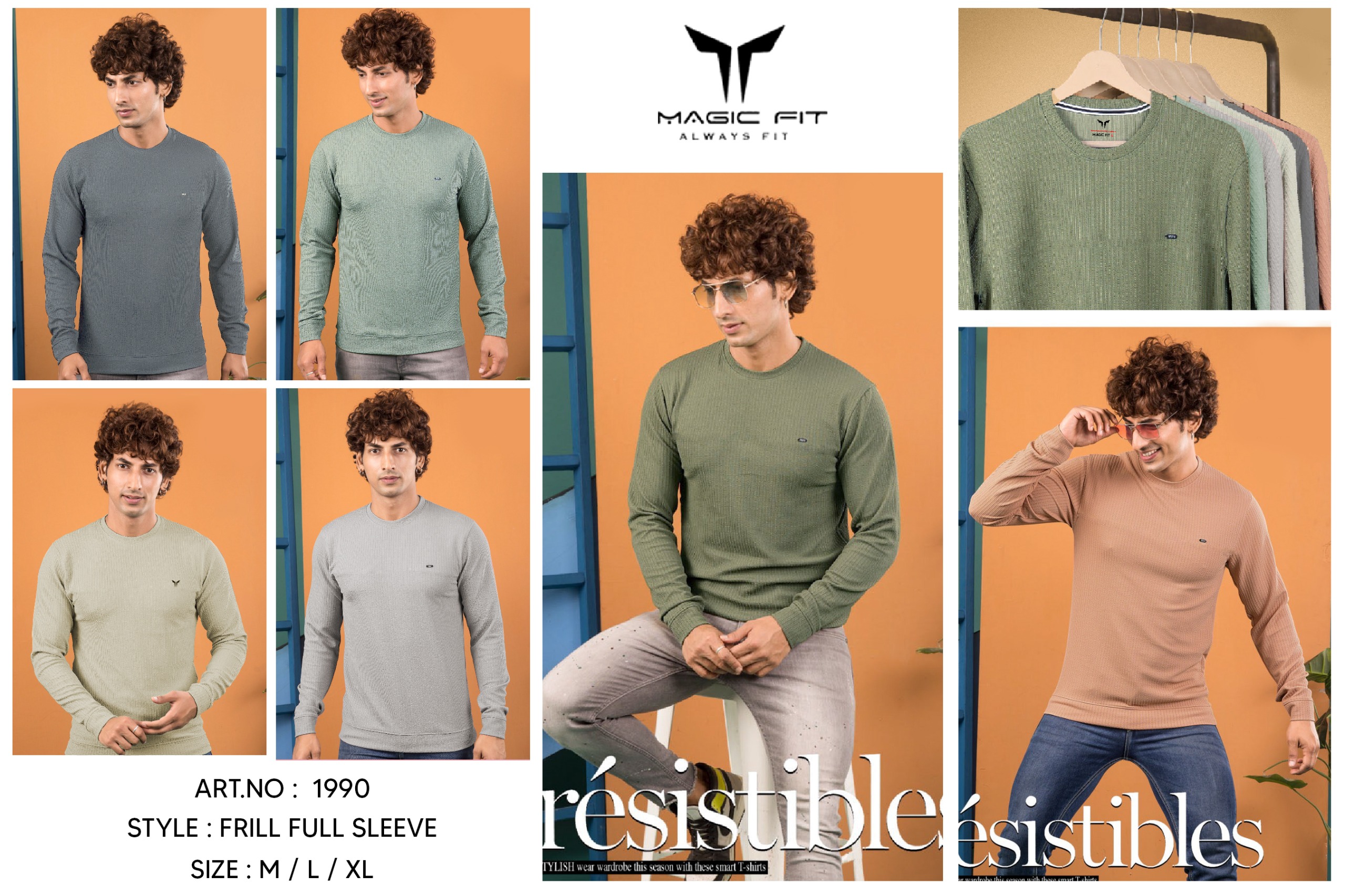 BRAND :-MagicFit  MENS Full Sleeve Round Neck Tshirt In Frill Fabric,1990:L