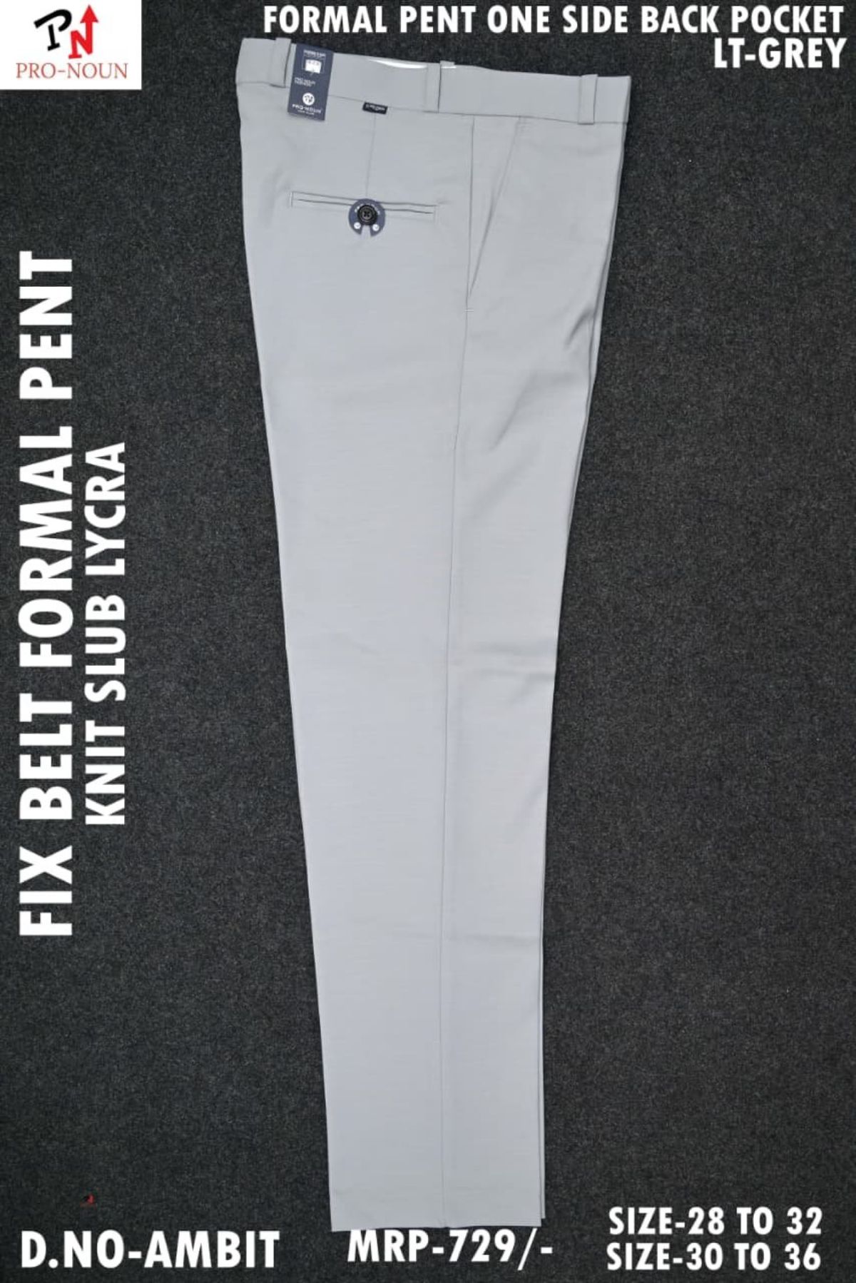 Pro-Noun Men's Formal Pants with One Side Pocket & fix belt D No- Ambit (30-36)