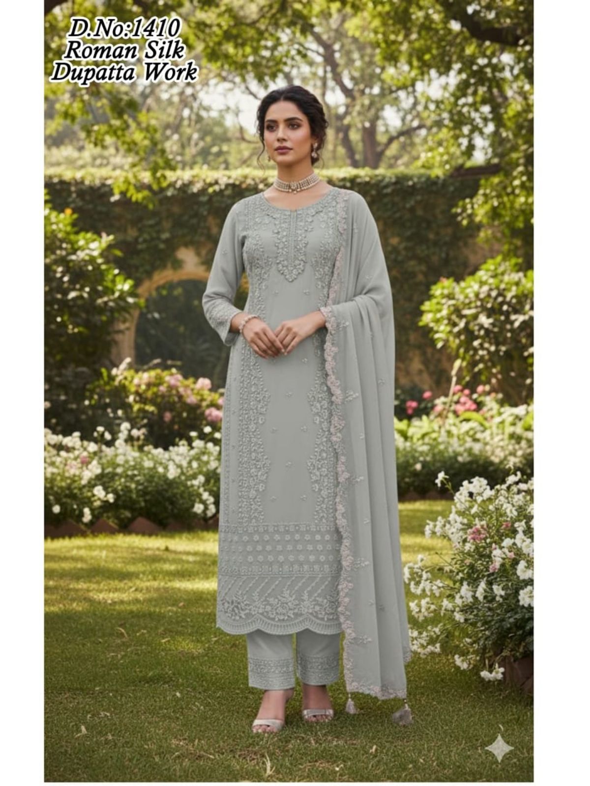 Women's Roman Silk Kurta Pant Set With Dupatta- 1410
