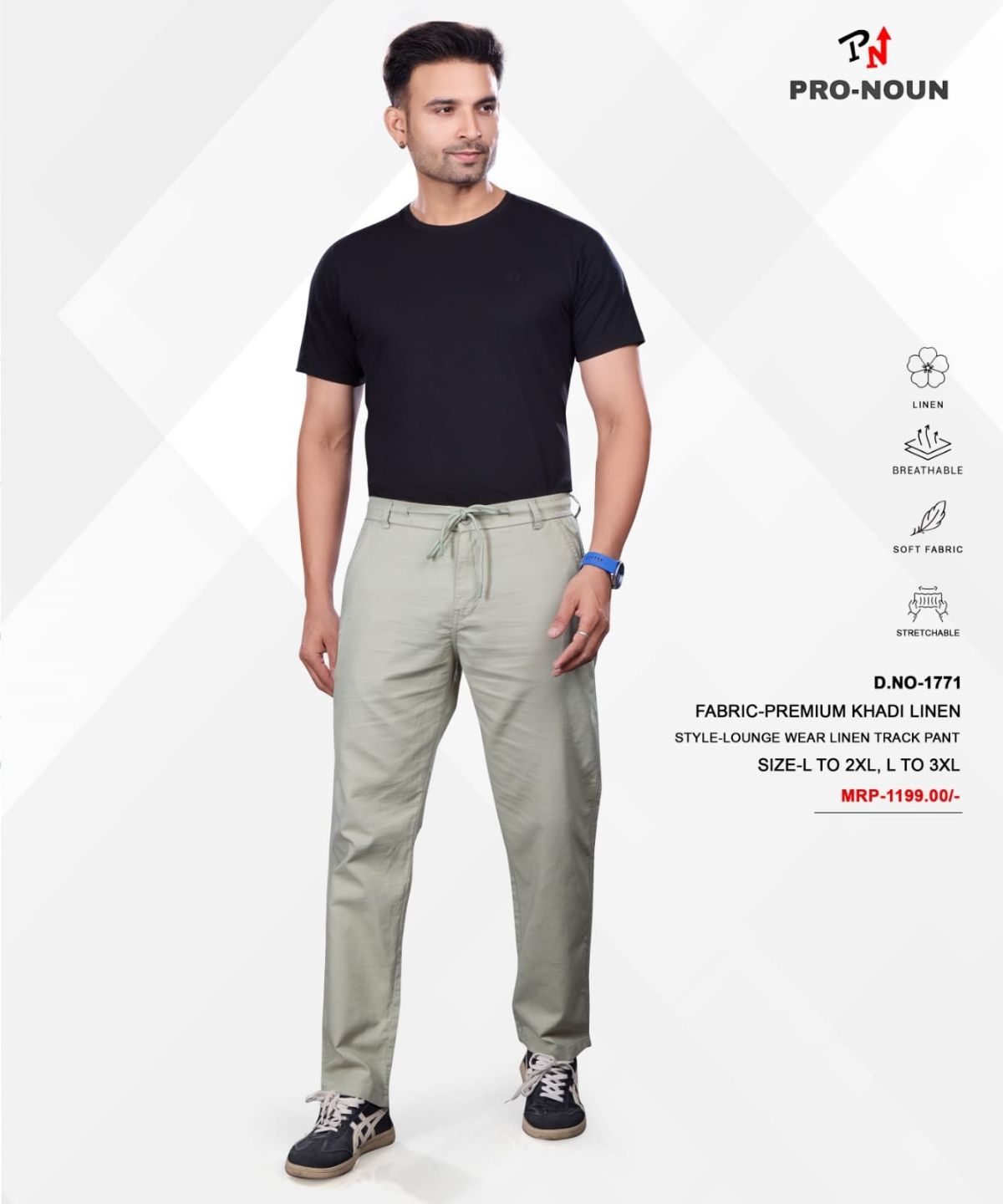 Pro-Noun Men's Lounge Wear Linen Trackpant- D No- 1771-Mint Green