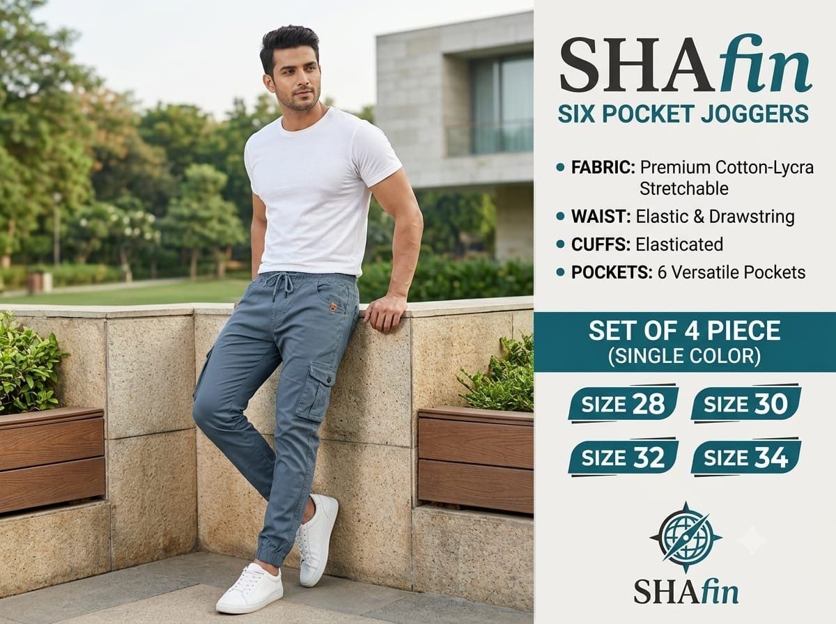 Shafin Men's Six Pockets Joggers Cargo