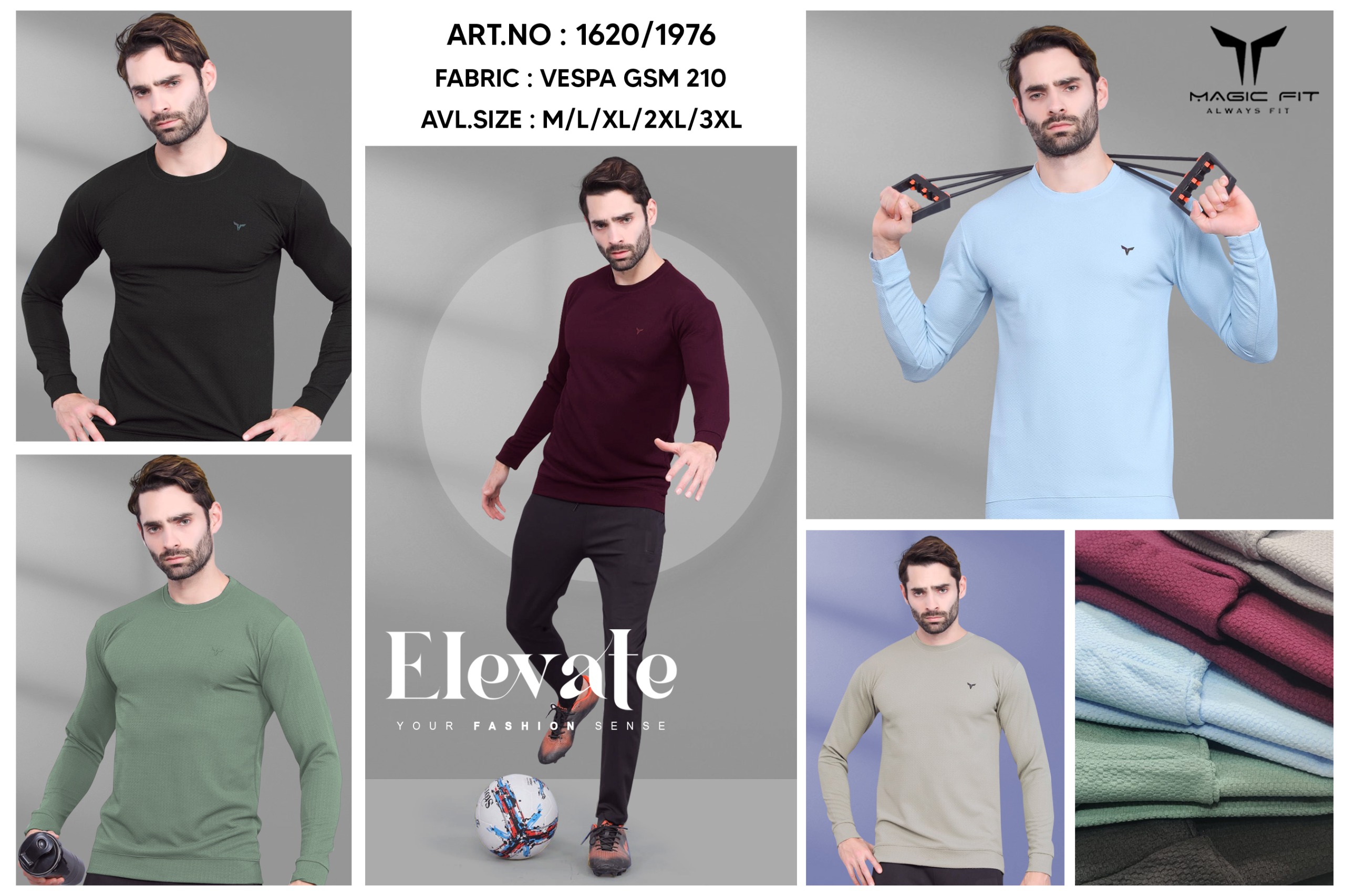 BRAND :-MagicFit  MENS Full Sleeve Round Neck with Tshirt in Vespa Fabric,1620/1976 3XL