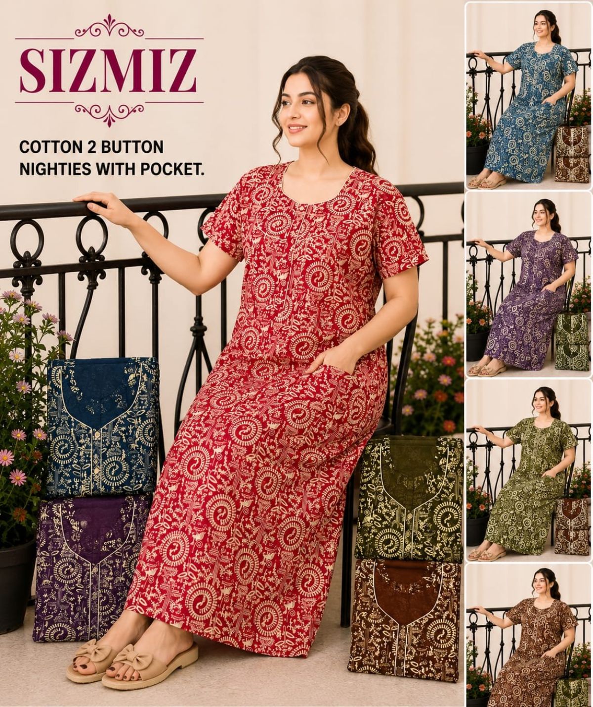 Women Pure Cotton Night Gown With Two Button 2*11
