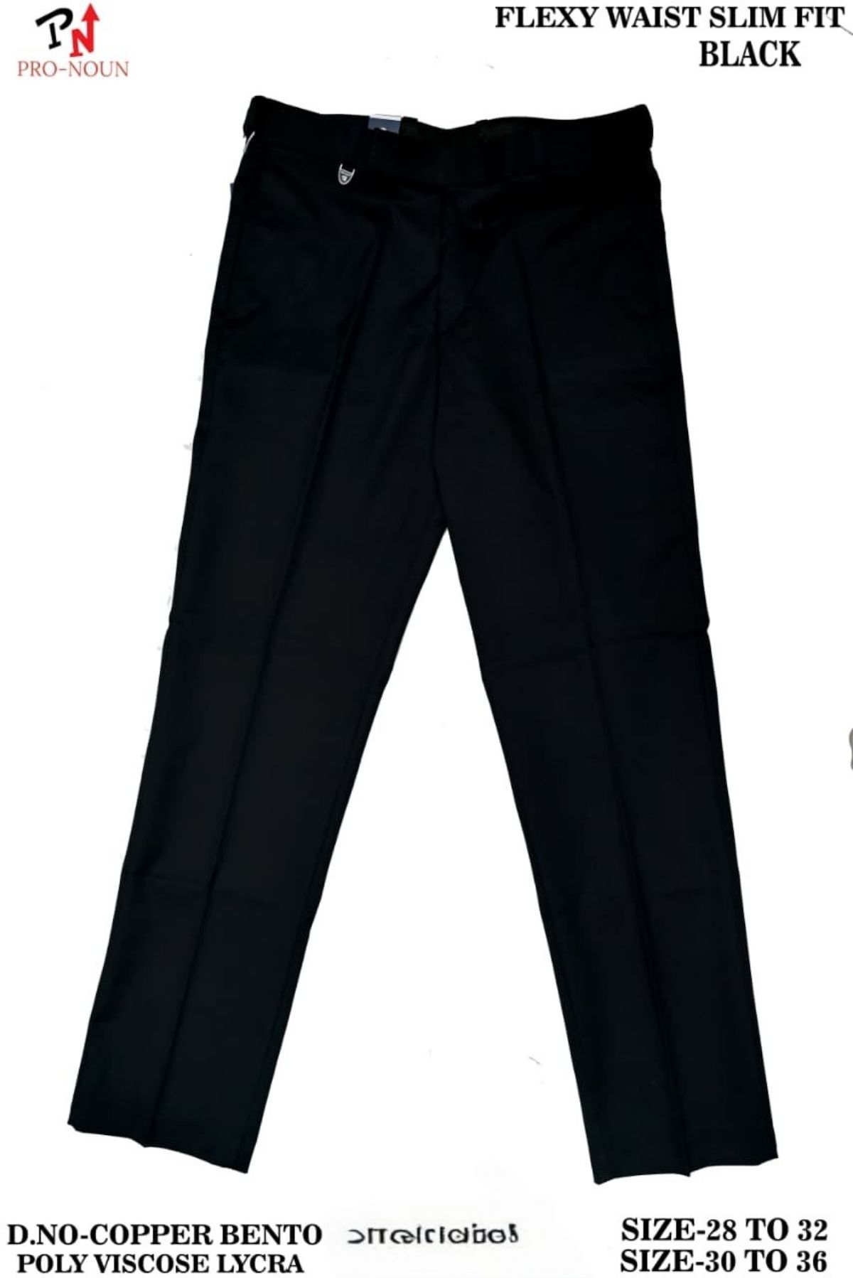 Pro-Noun Men's  Formal Trouser Pants With Adjustable belt D No- Copper Bento-(28-32)- Black