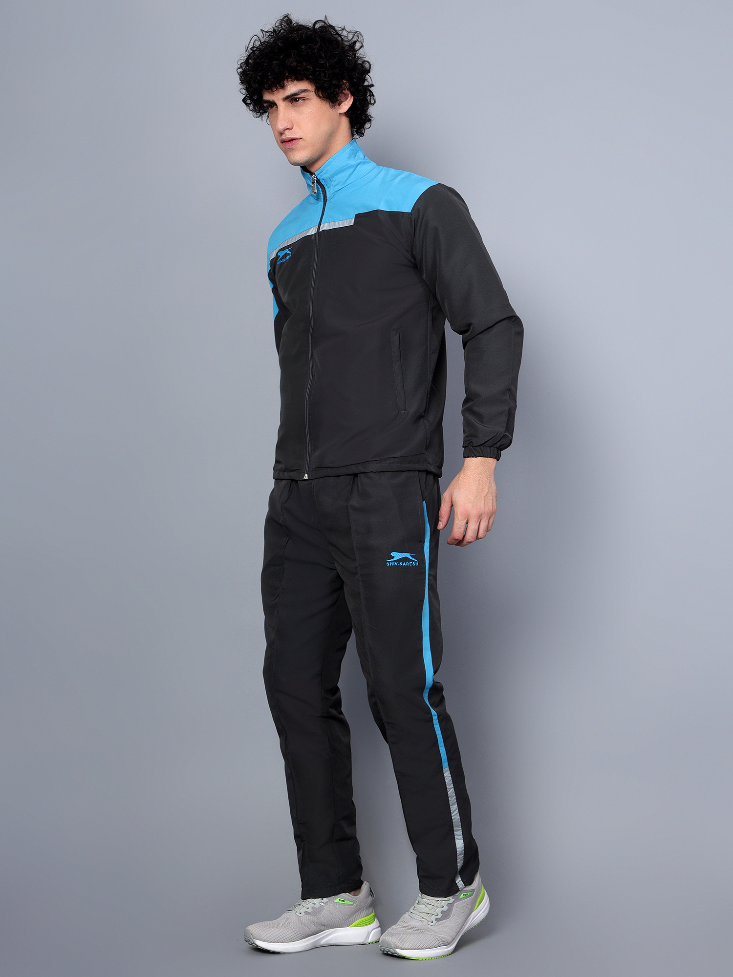 Men's Tracksuit  421B-Black/Cyan-XXL-TZ
