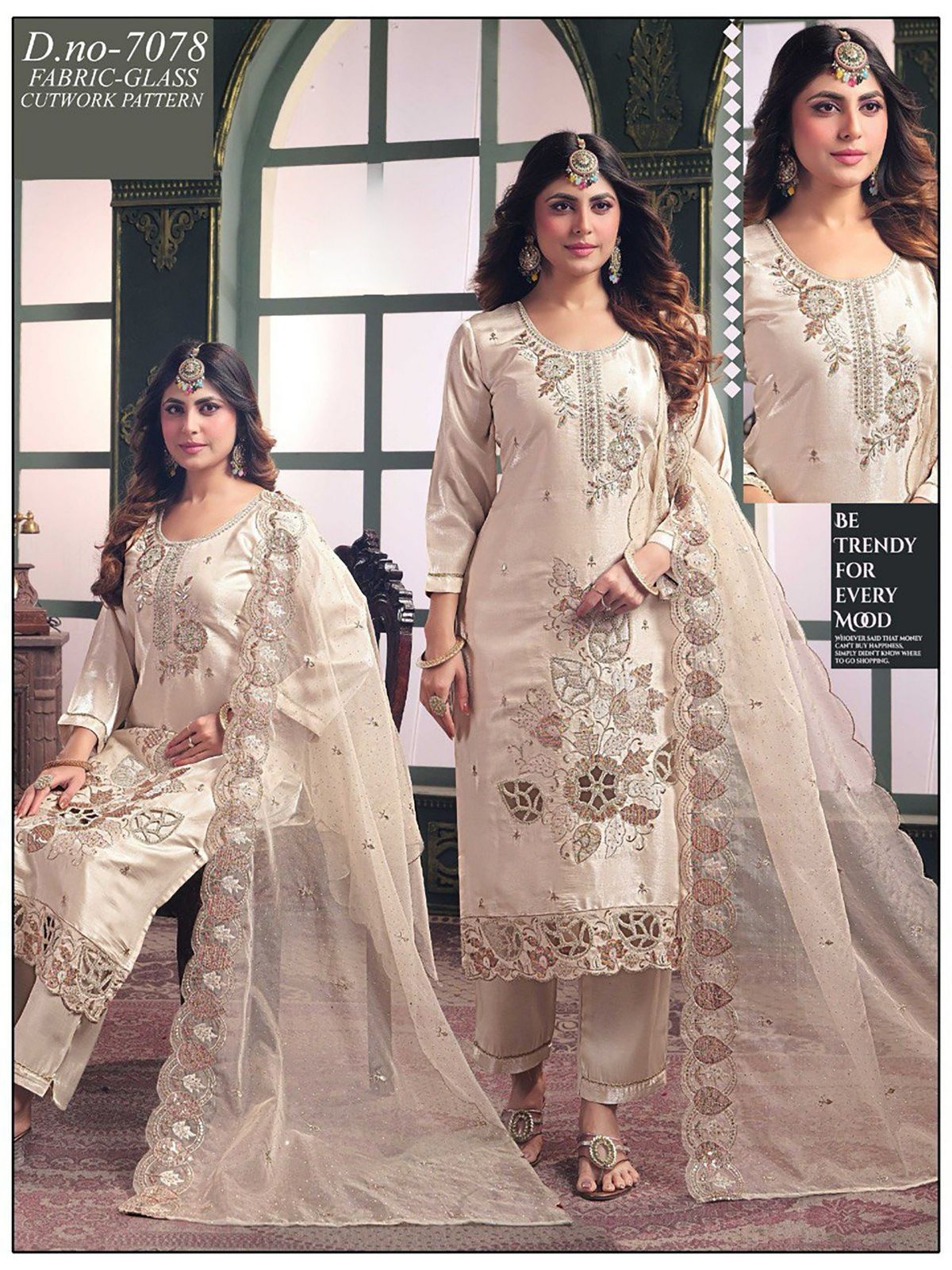 Women's Roman Silk Kurta Pant Set With Dupatta- 7078