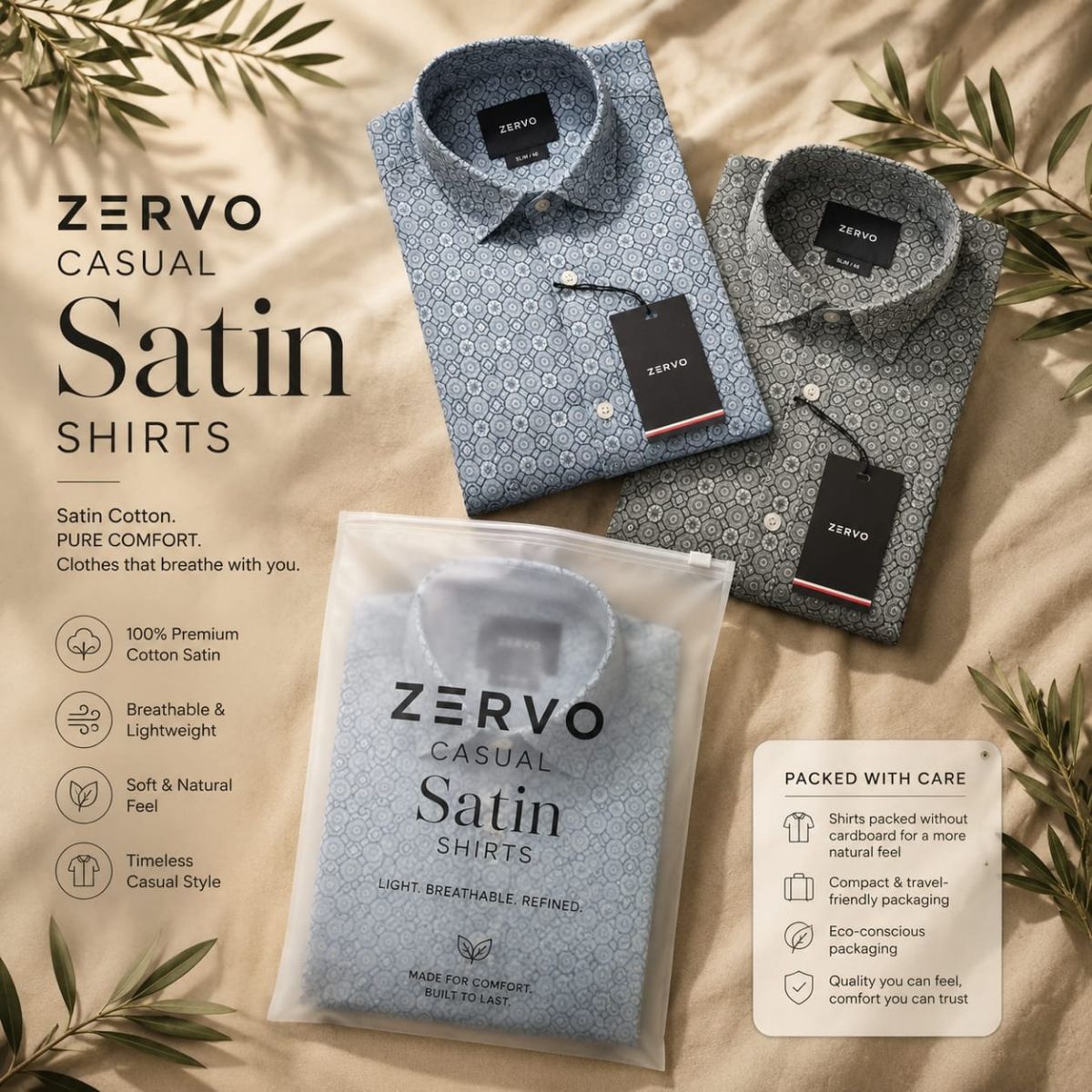 Zervo Men's Satin Printed Shirts