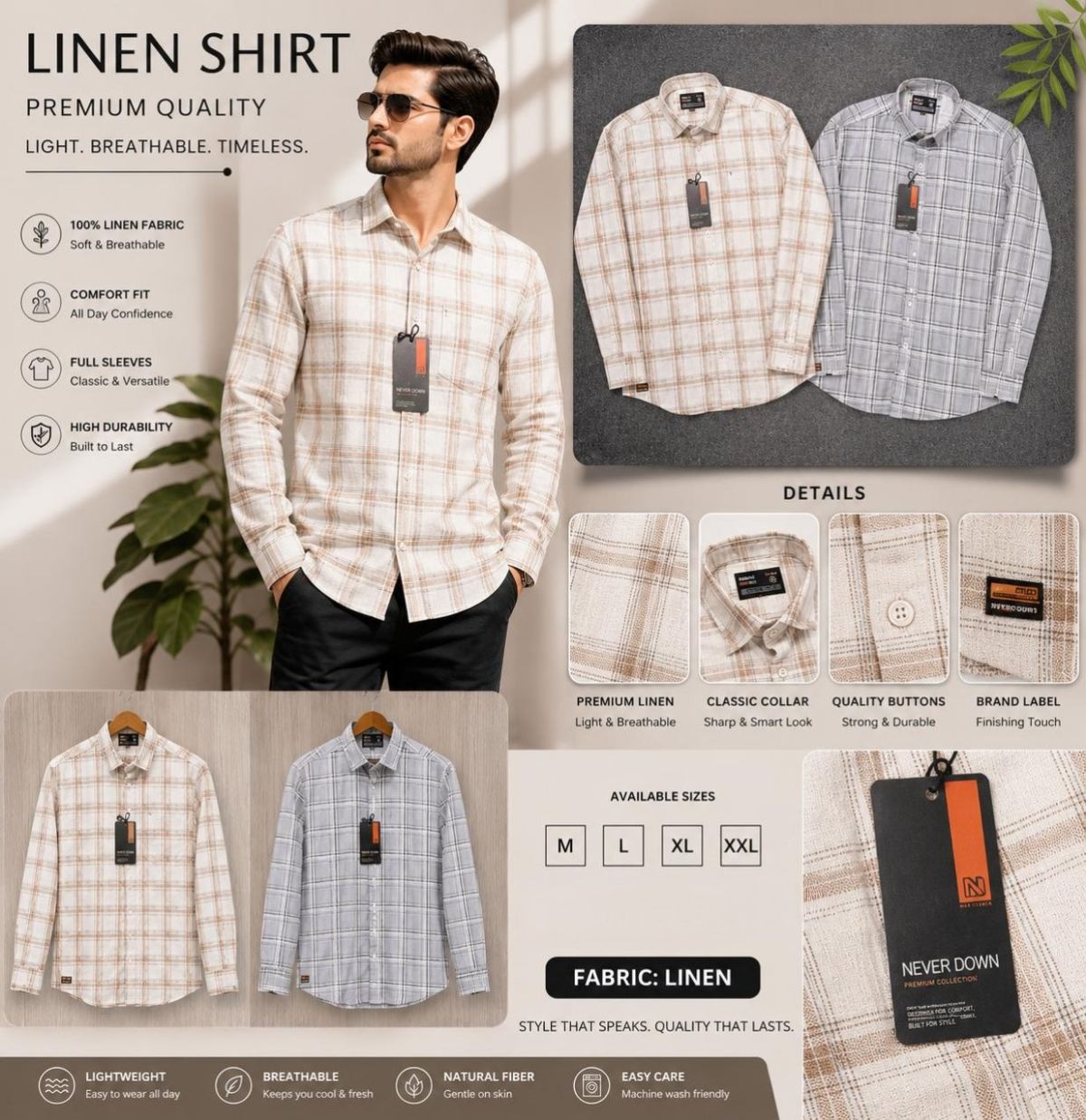Never Down Men's  Linen Shirts