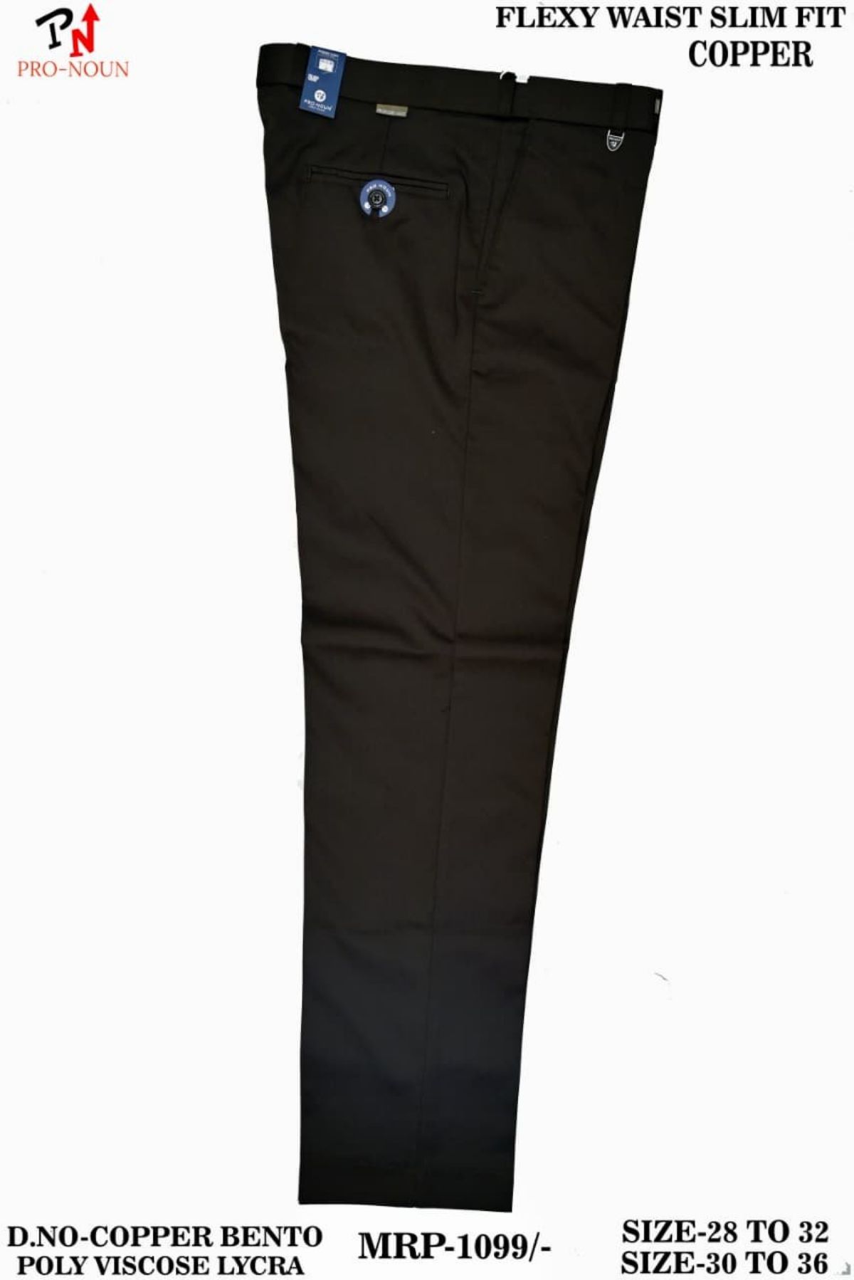 Pro-Noun Men's  Formal Trouser Pants With Adjustable belt D No- Copper Bento-(30-36)- Copper