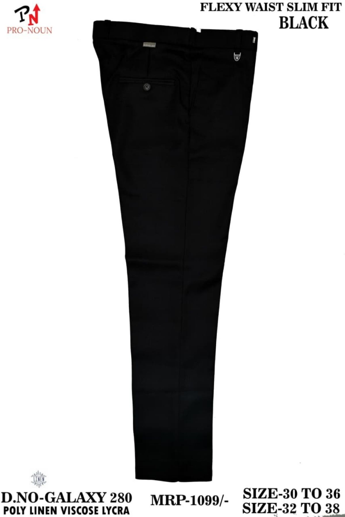 Pro-Noun Men's  Formal Trouser Pants With Adjustable belt D No- Galaxy-280-(32-38)- Black